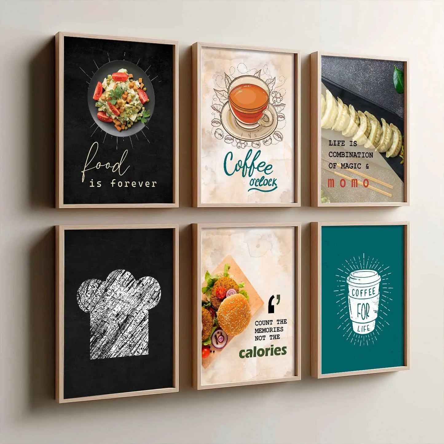 Kitchen Theme Framed Posters for Restaurant Kitchen Dinning Room Cafe Wall Decor Set of 6