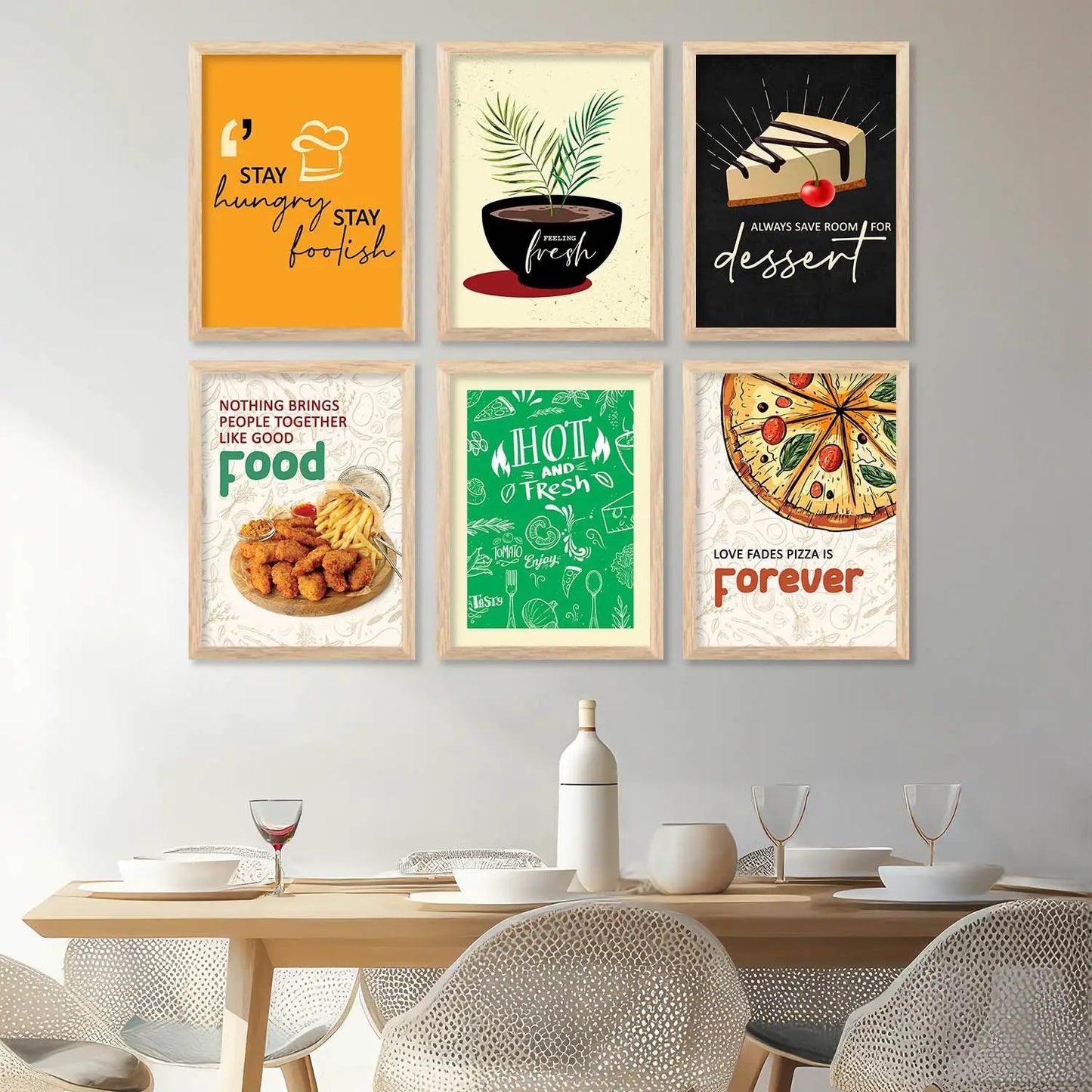 Kitchen Theme Framed Posters for Restaurant Kitchen Dinning Room Cafe Wall Decor Set of 6