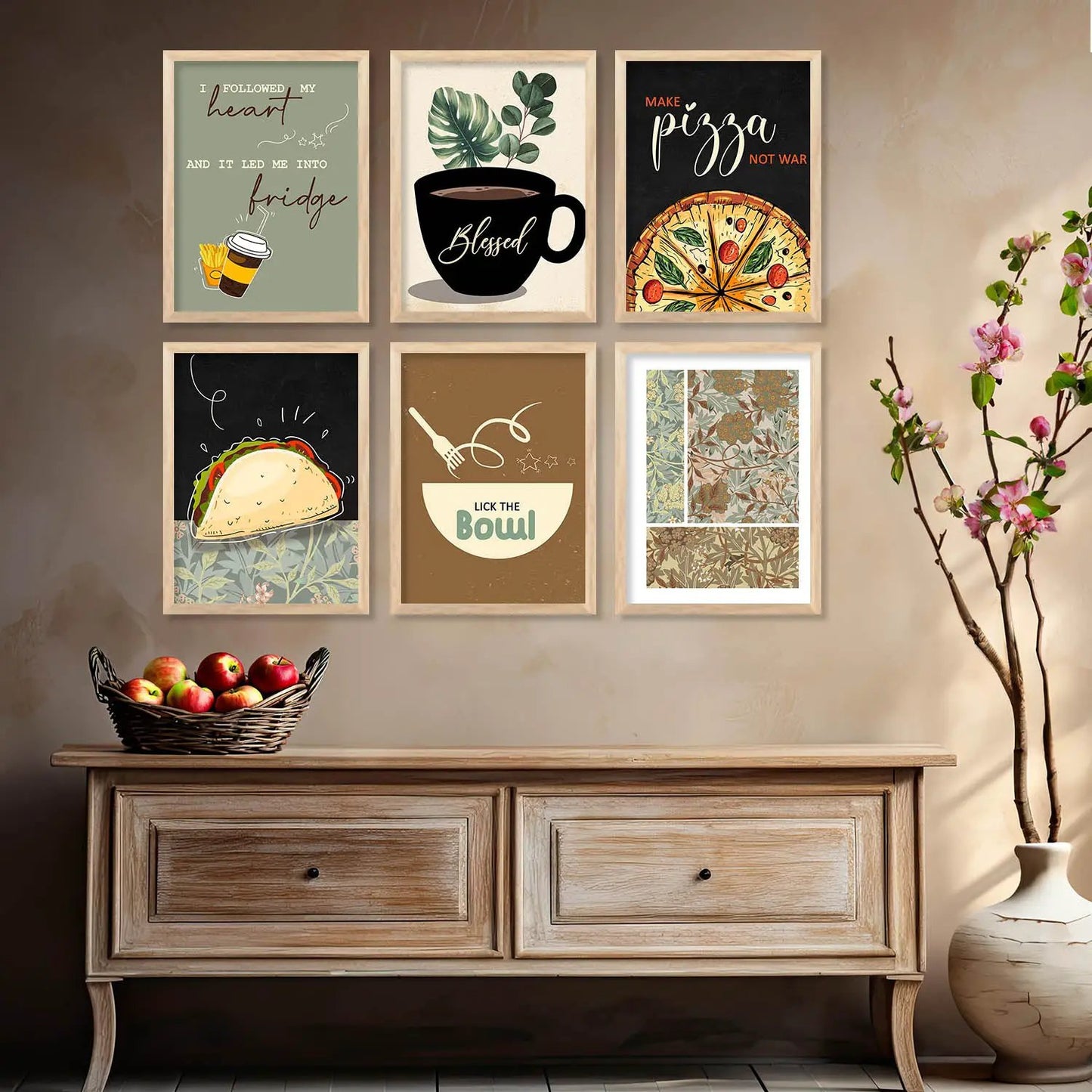 Kitchen Theme Framed Posters for Restaurant Kitchen Dinning Room Cafe Wall Decor Set of 6