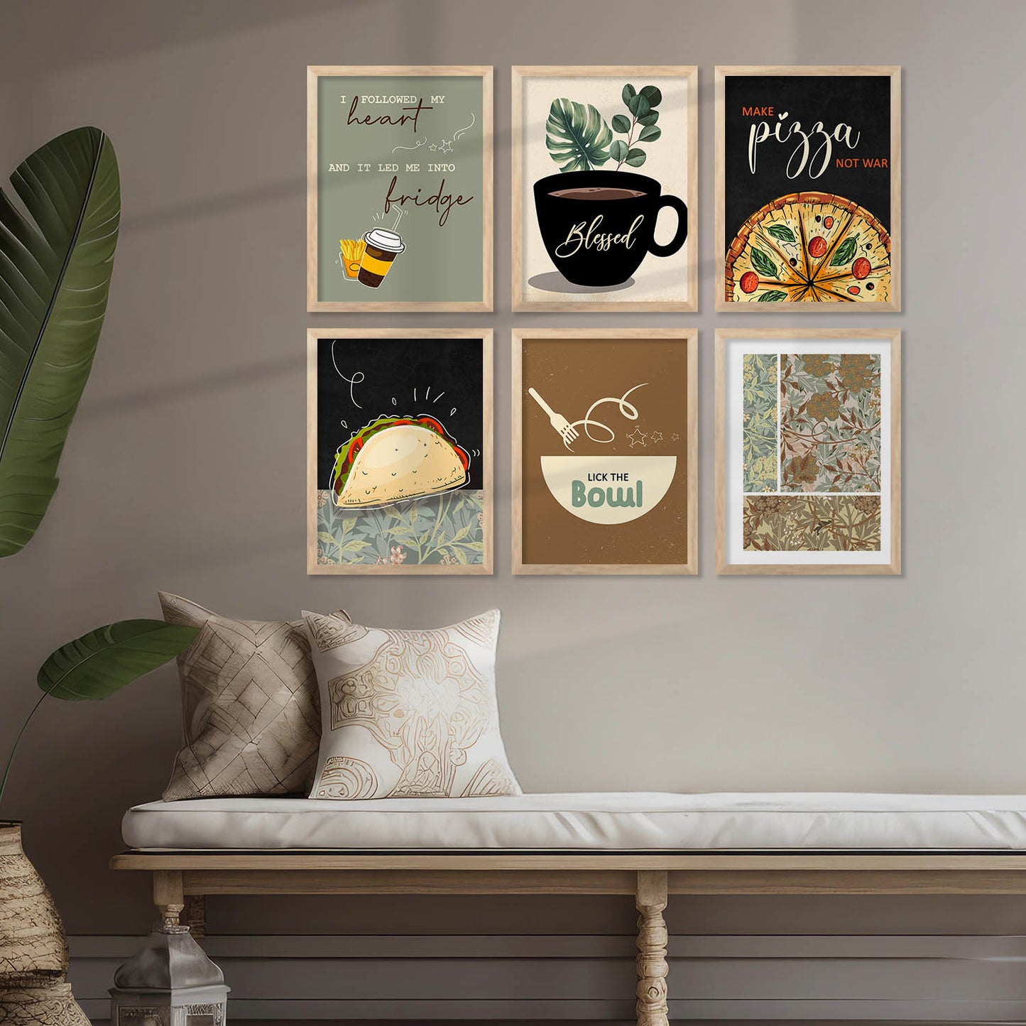 Kitchen Theme Framed Posters for Restaurant Kitchen Dinning Room Cafe Wall Decor Set of 6