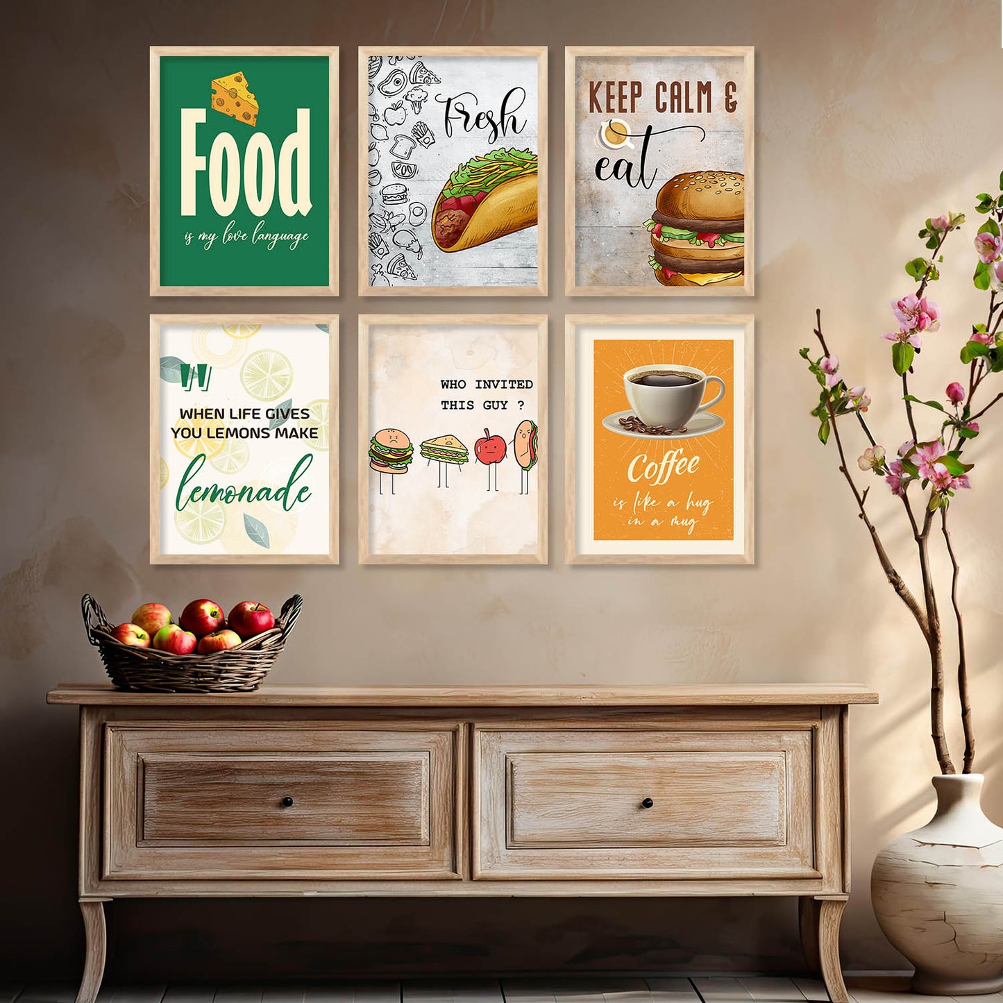 Kitchen Theme Framed Posters for Restaurant Kitchen Dinning Room Cafe Wall Decor Set of 6