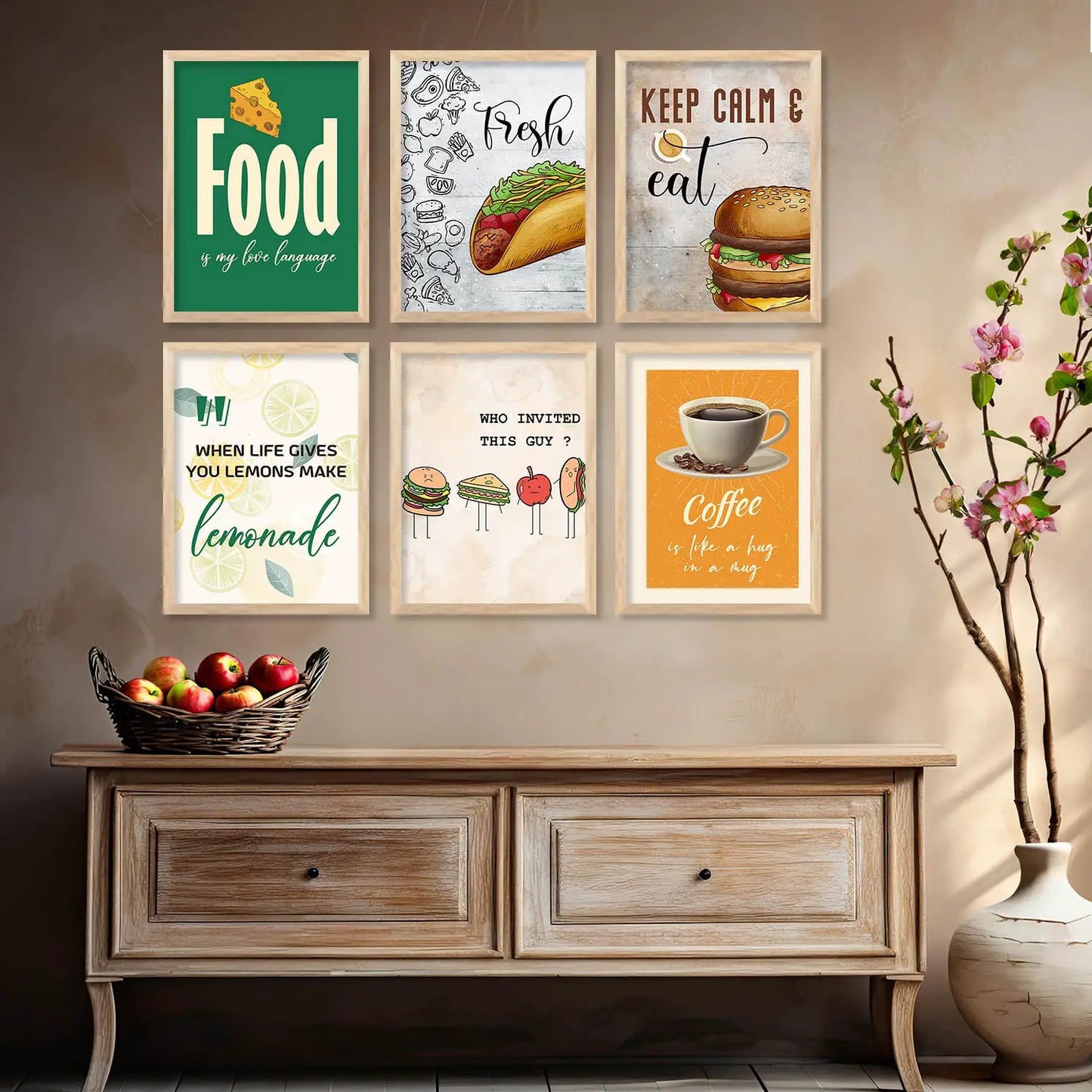 Kitchen Theme Framed Posters for Restaurant Kitchen Dinning Room Cafe Wall Decor Set of 6