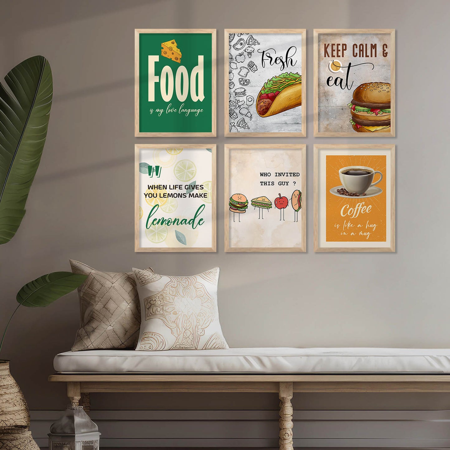 Kitchen Theme Framed Posters for Restaurant Kitchen Dinning Room Cafe Wall Decor Set of 6