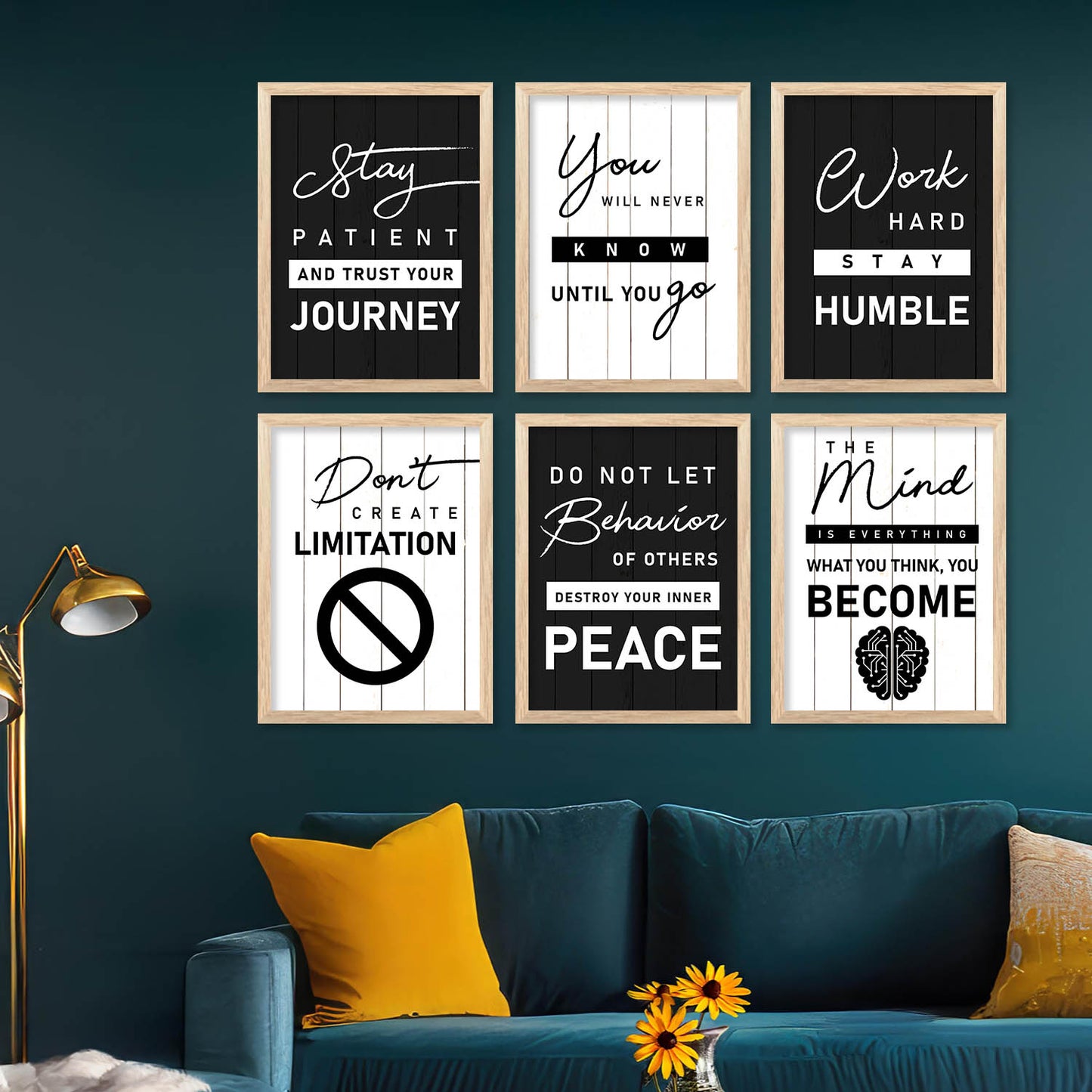 Motivational Quotes Framed Posters for Home Living Room Bedroom and Office Wall Decor Set of 6