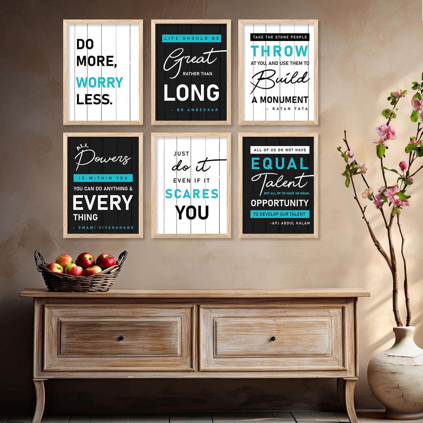 Motivational Quotes Framed Posters for Home Living Room Bedroom and Office Wall Decor Set of 6