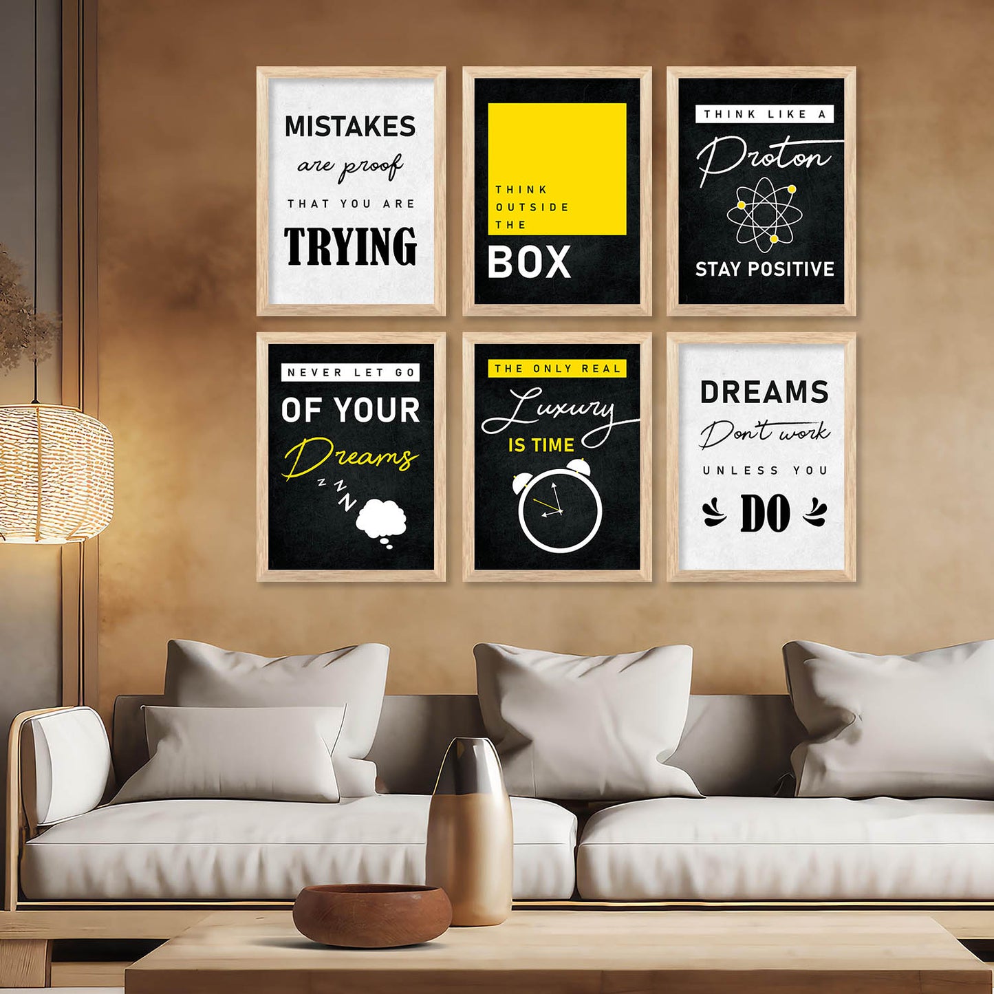 Motivational Quotes Framed Posters for Home Living Room Bedroom and Office Wall Decor Set of 6