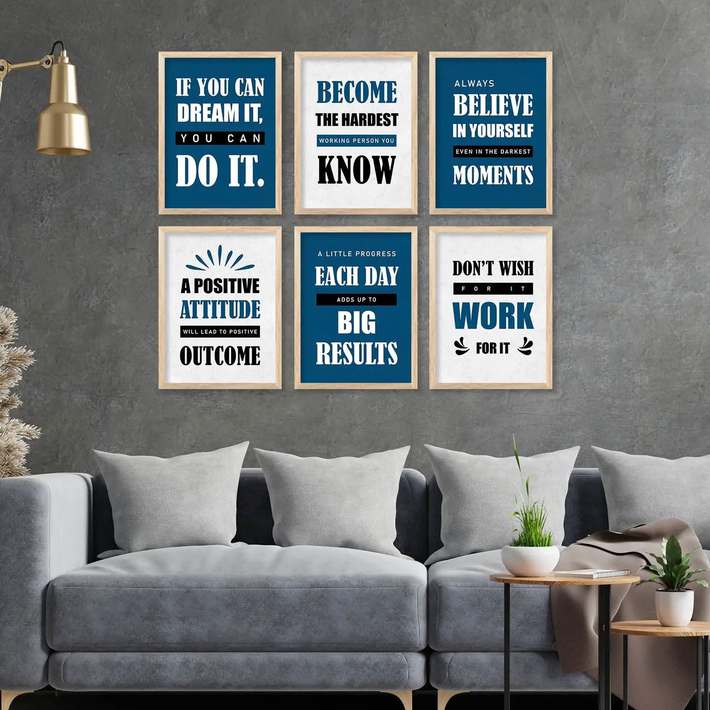 Motivational Quotes Framed Posters for Home Living Room Bedroom and Office Wall Decor Set of 6