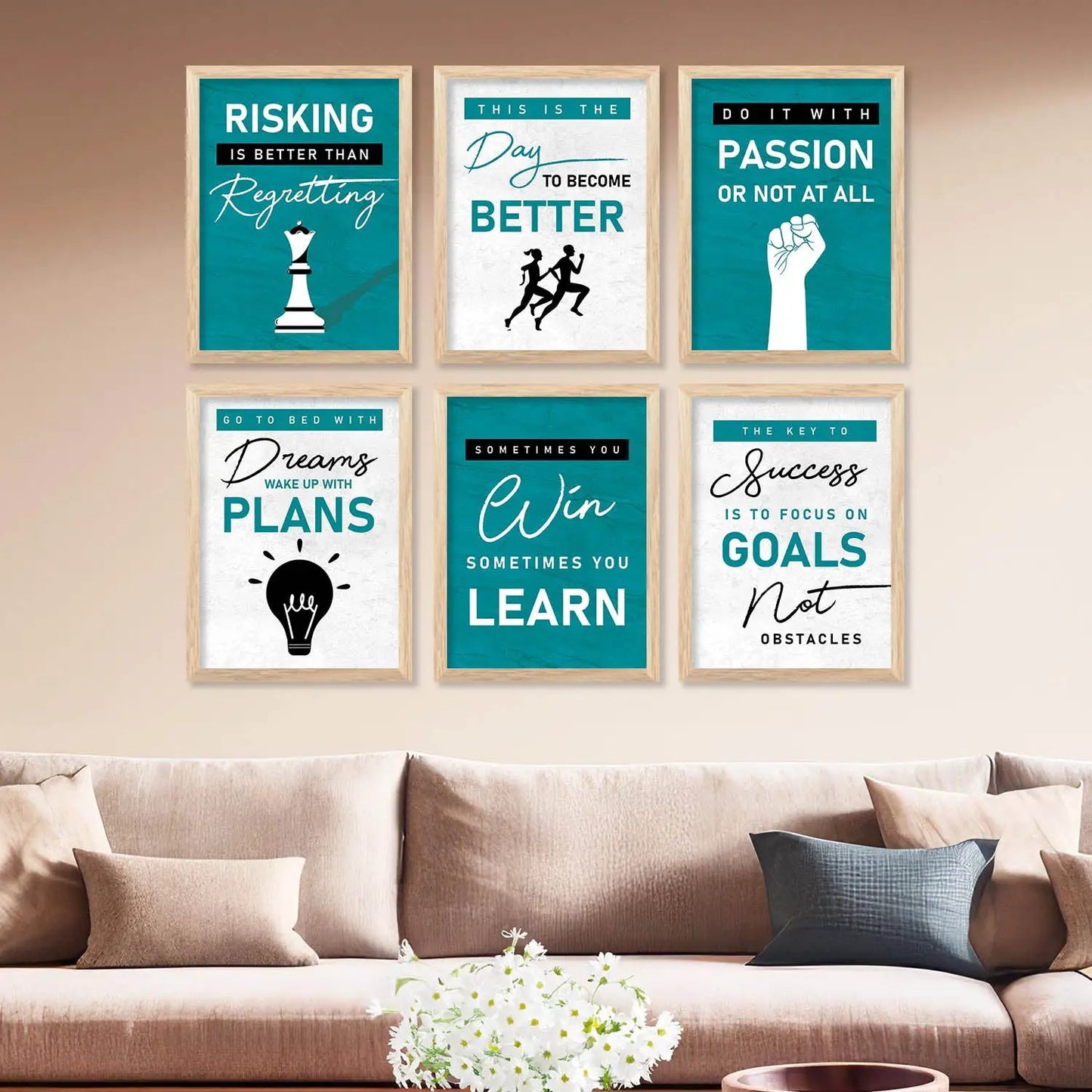 Motivational Quotes Framed Posters for Home Living Room Bedroom and Office Wall Decor Set of 6
