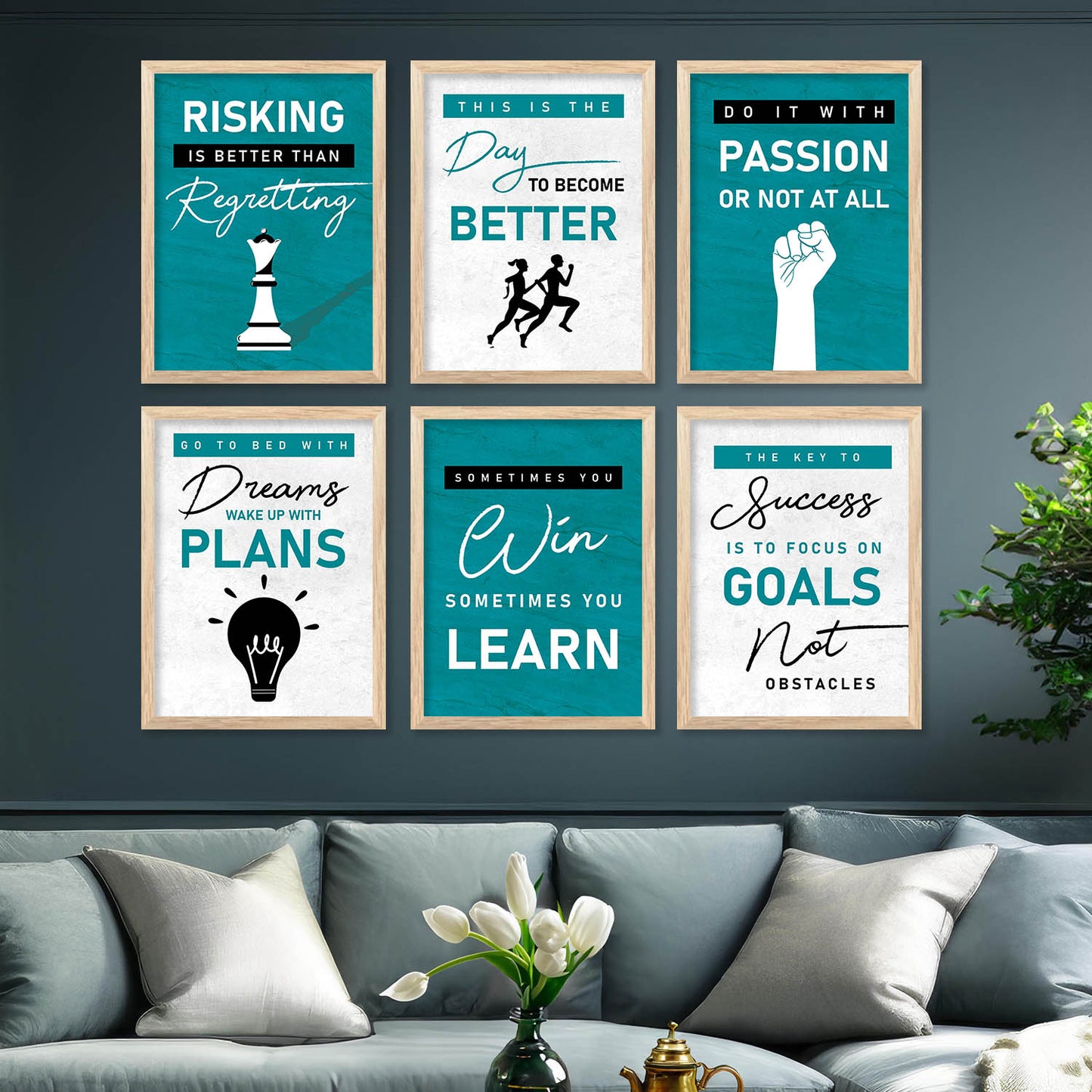 Motivational Quotes Framed Posters for Home Living Room Bedroom and Office Wall Decor Set of 6