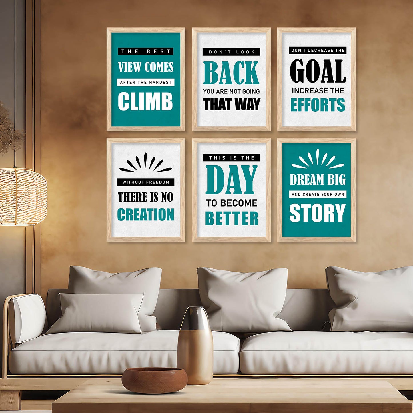 Motivational Quotes Framed Posters for Home Living Room Bedroom and Office Wall Decor Set of 6