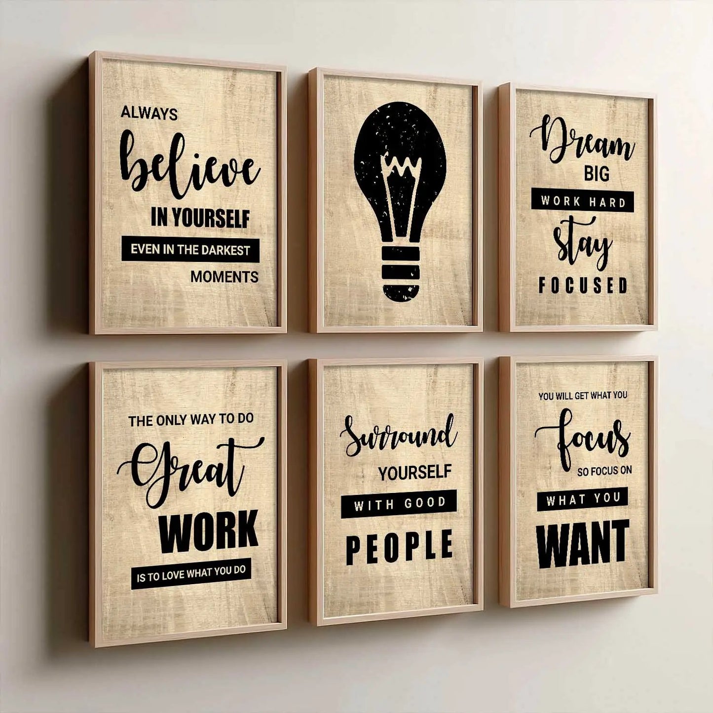 Motivational Quotes Framed Posters for Home Living Room Bedroom and Office Wall Decor Set of 6