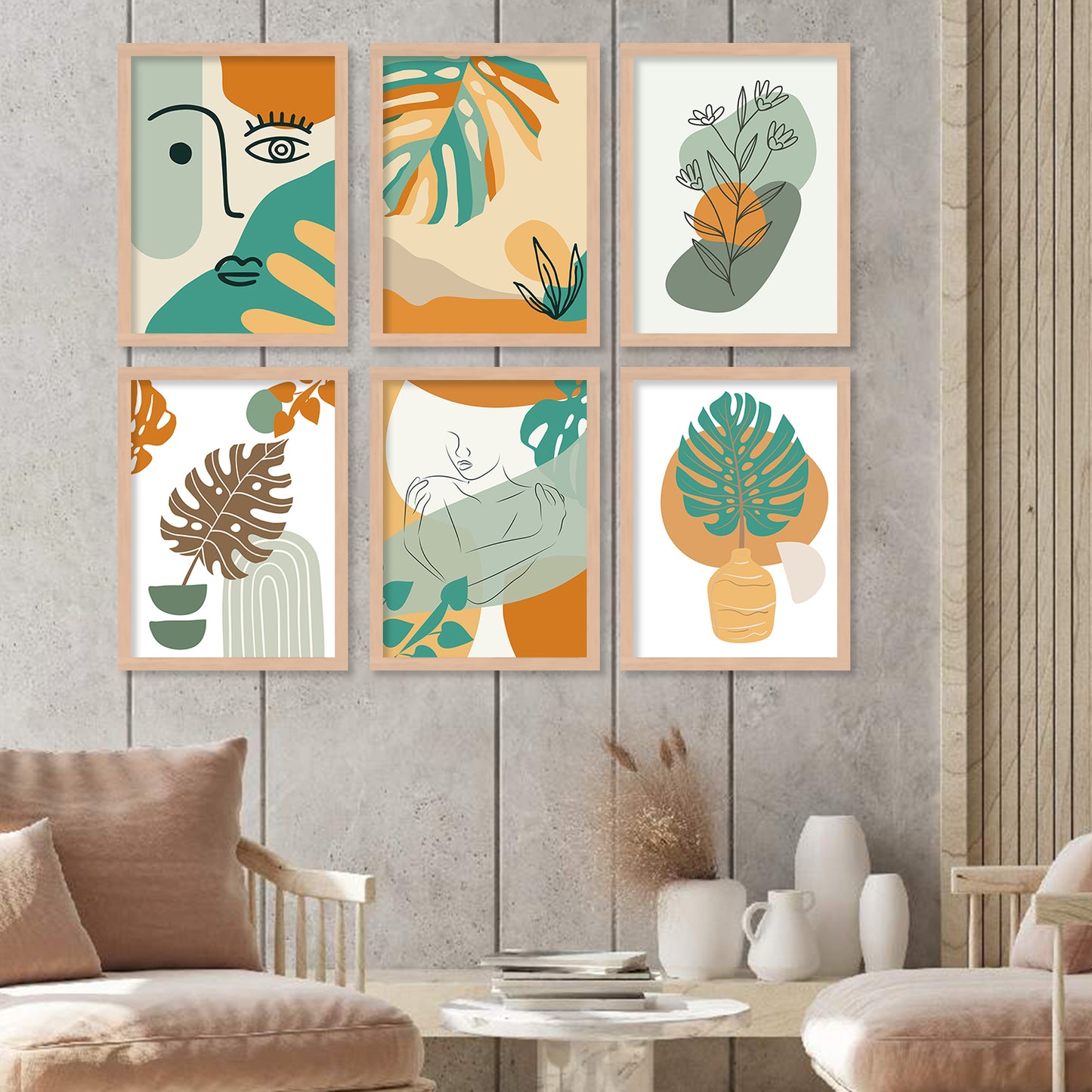 Minimal Boho Art Framed Posters for Home Living Room Bedroom and Office Wall Decor Set of 6