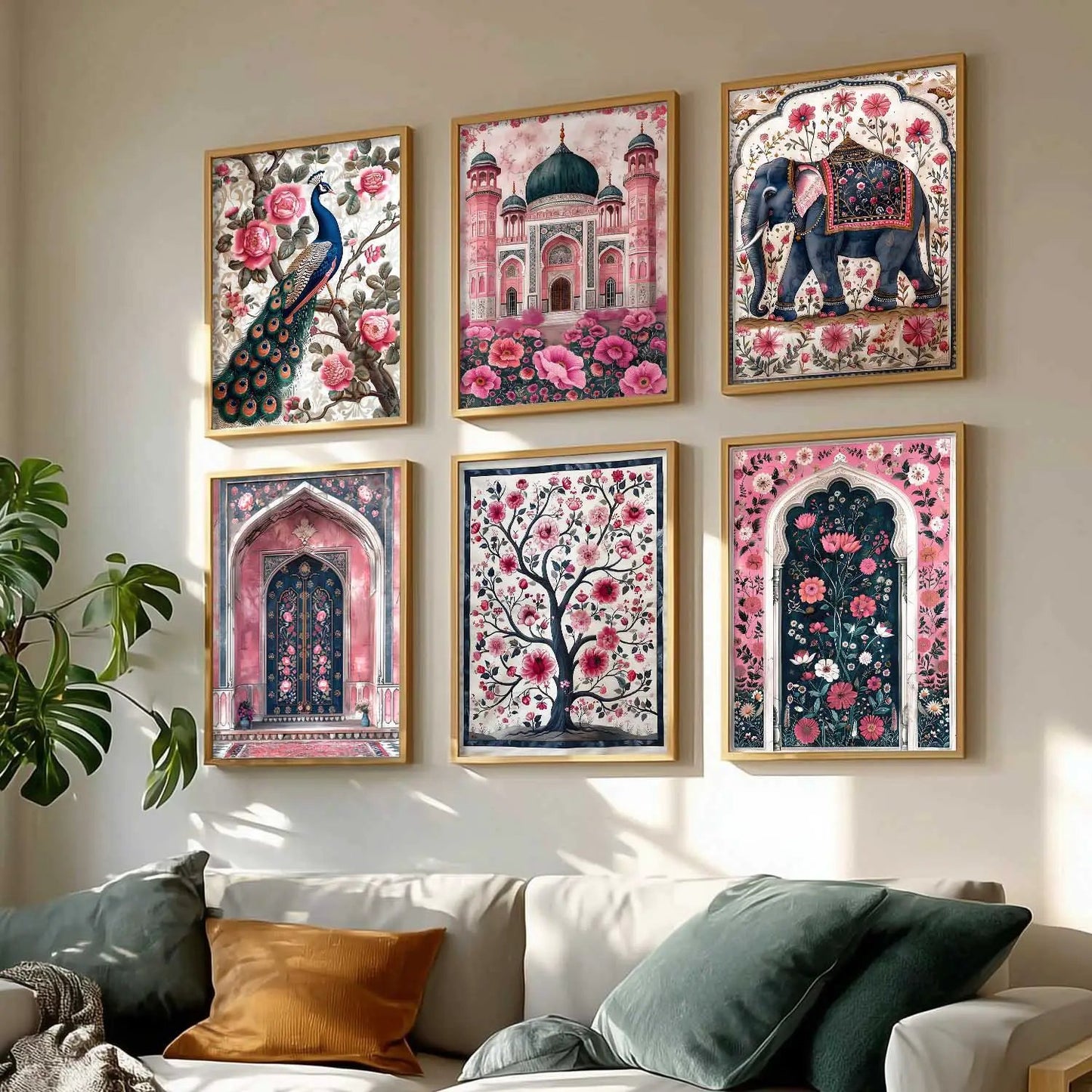 Traditional Indian Inspired Madhubani Art Prints with Frame for Living Room Bedroom Home and Office Wall Decor Set of 6