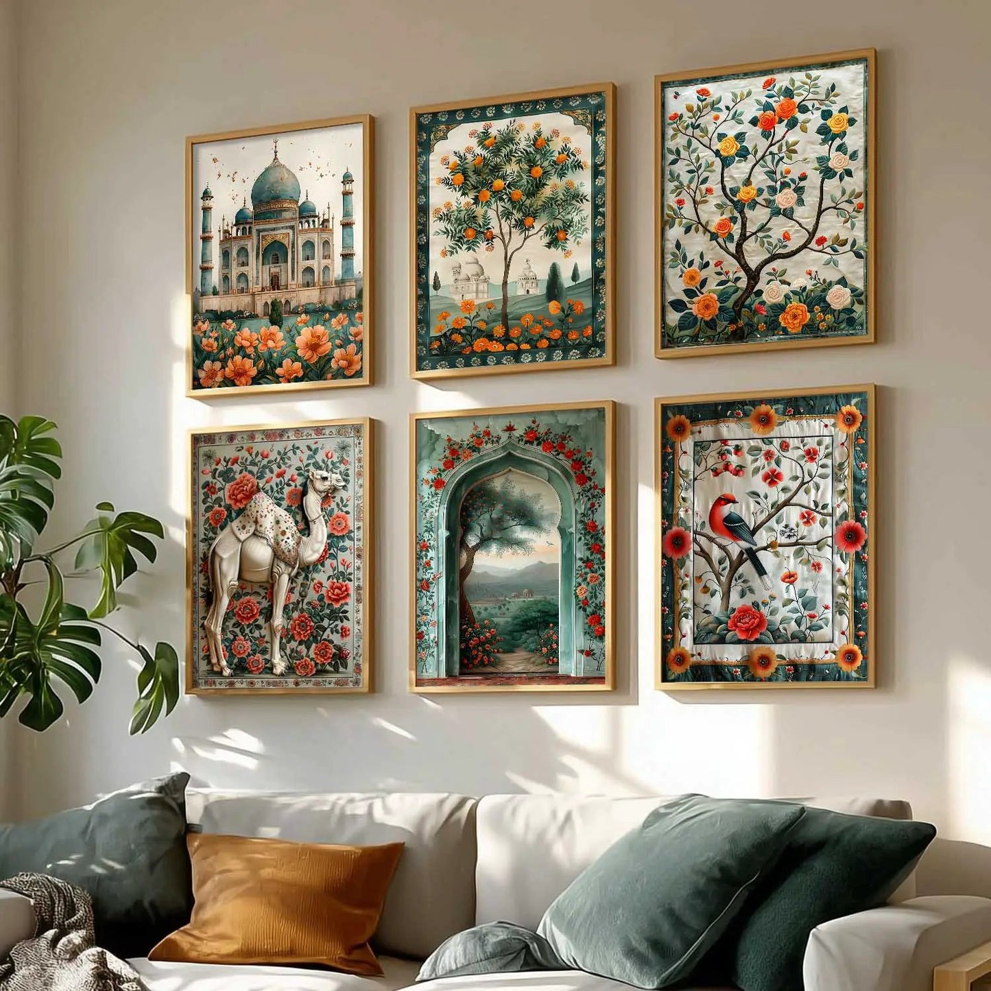 Traditional Indian Inspired Madhubani Art Prints with Frame for Living Room Bedroom Home and Office Wall Décor Set of 6