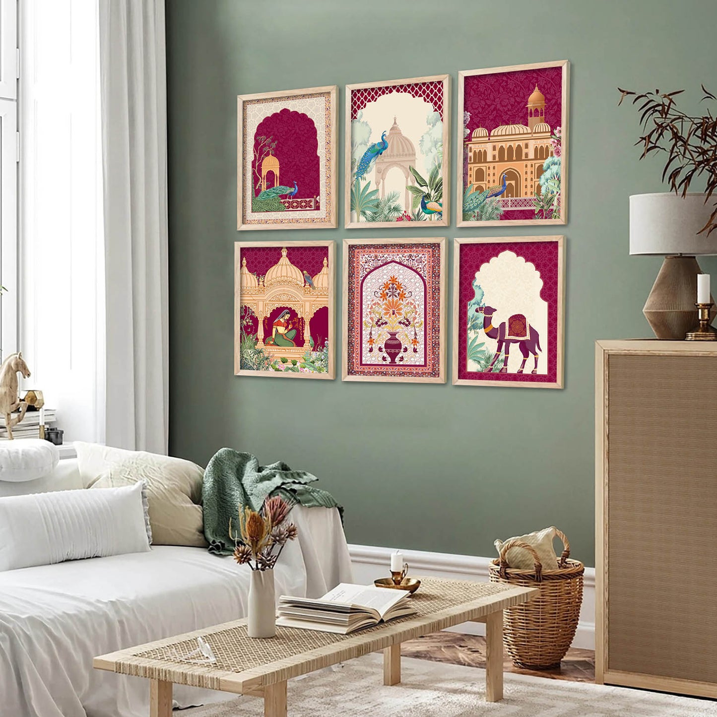 Traditional Indian Inspired Madhubani Art Prints with Frame for Living Room