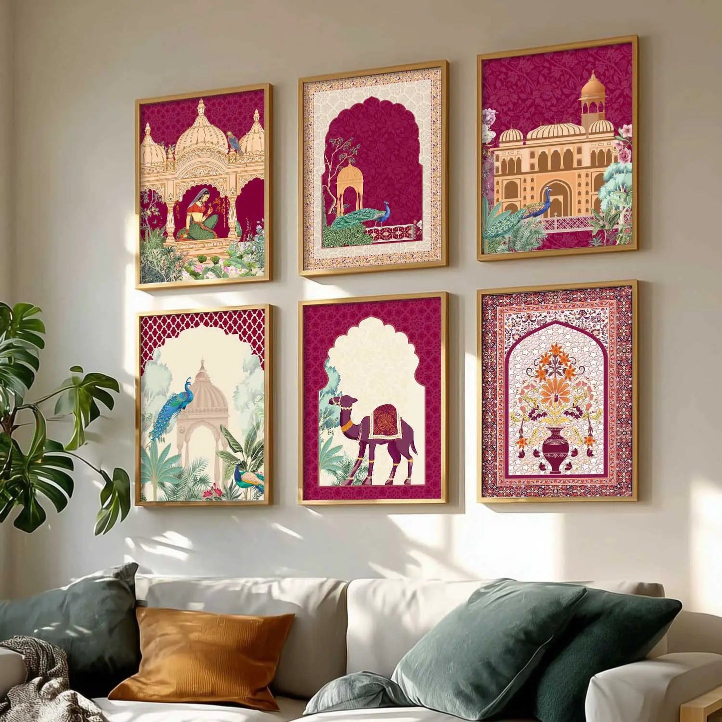Traditional Indian Inspired Madhubani Art Prints with Frame for Living Room