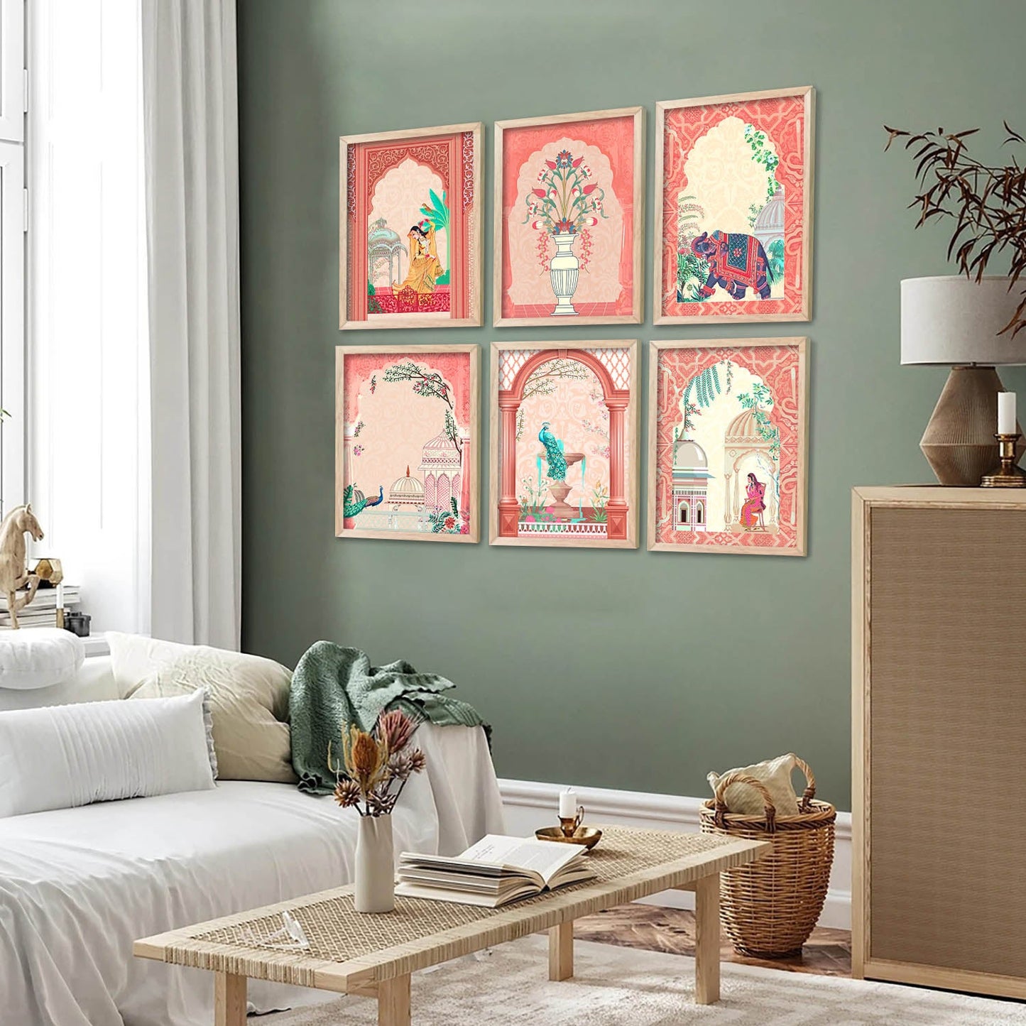 Traditional Indian Inspired Madhubani Art Prints with Frame for Living Room