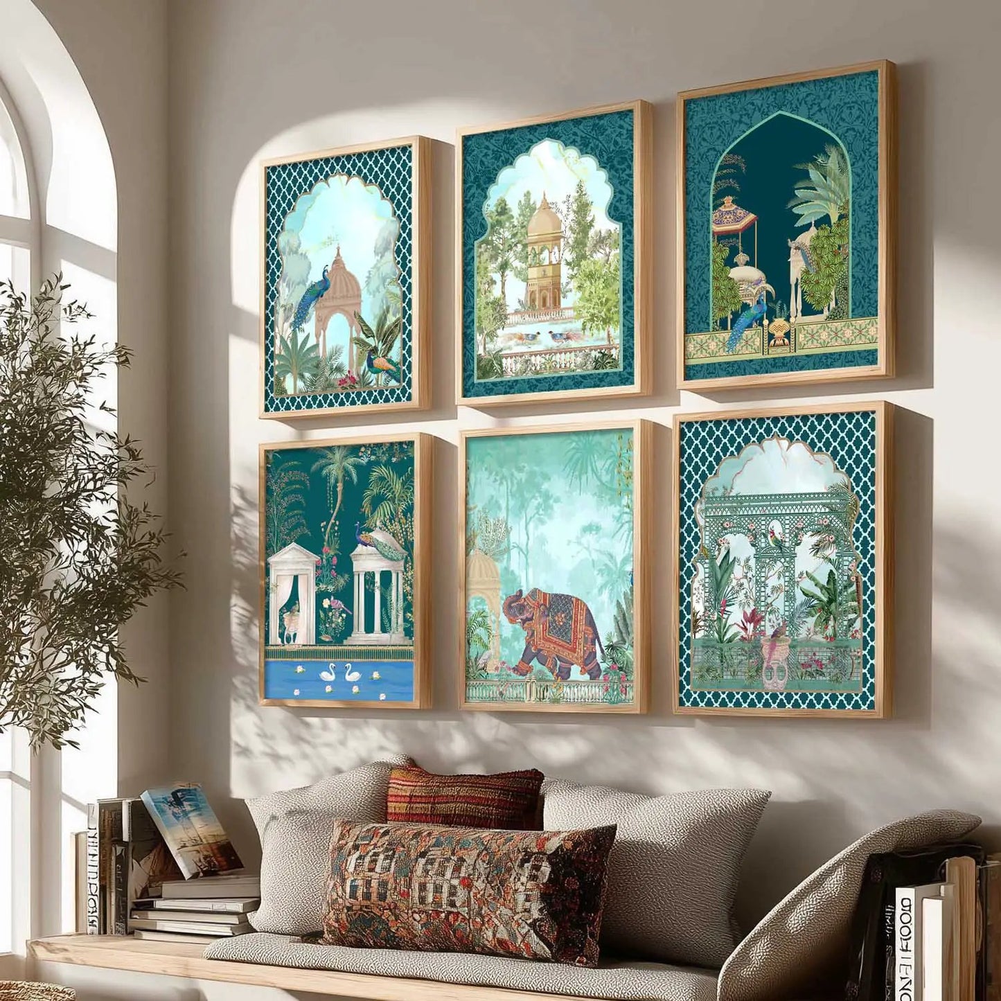 Traditional Indian Inspired Madhubani Art Prints with Frame for Living Room