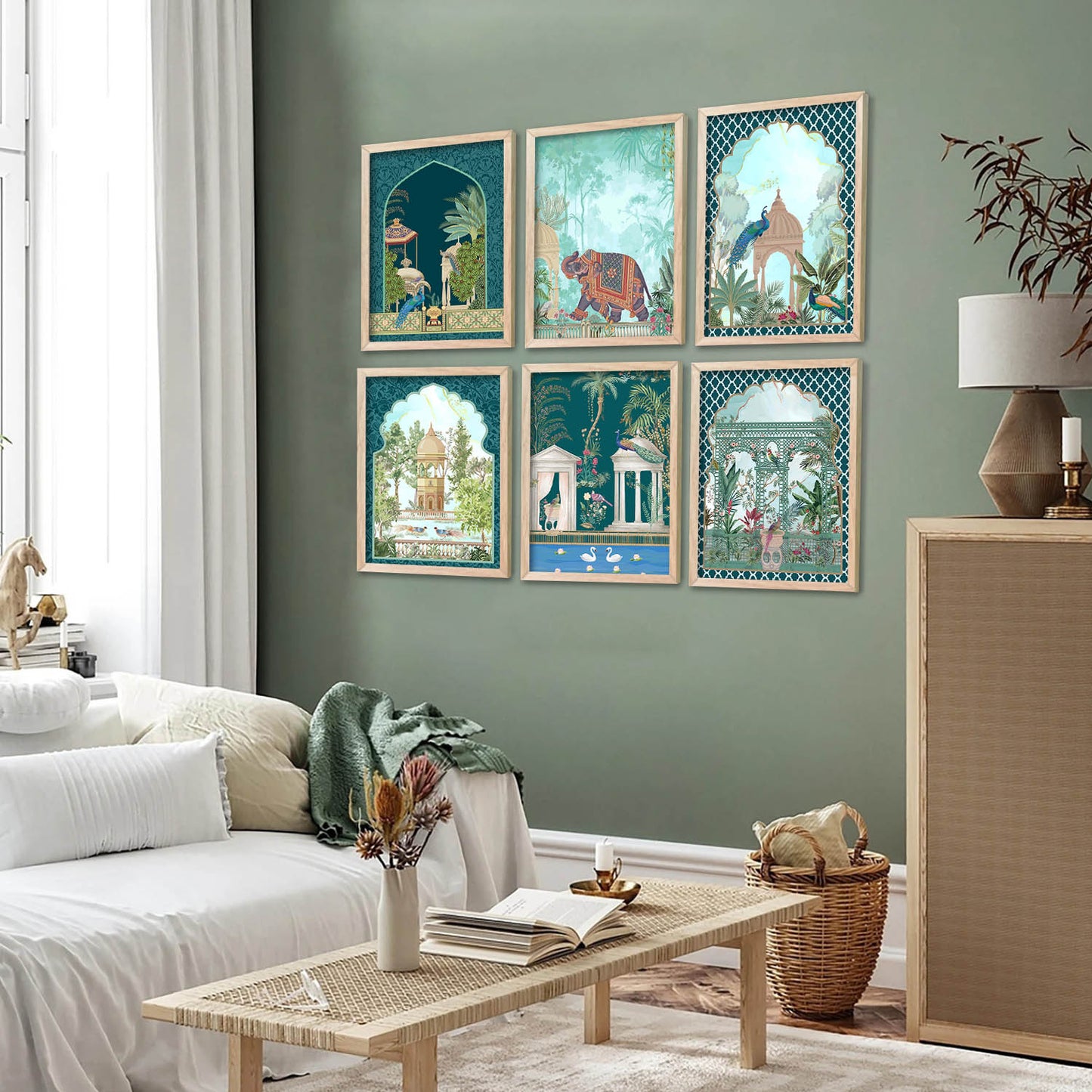 Traditional Indian Inspired Madhubani Art Prints with Frame for Living Room