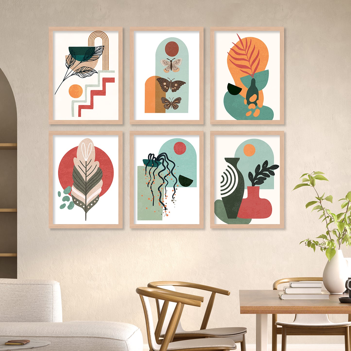 Minimal Boho Art Framed Posters for Home Living Room Bedroom and Office Wall Decor Set of 6