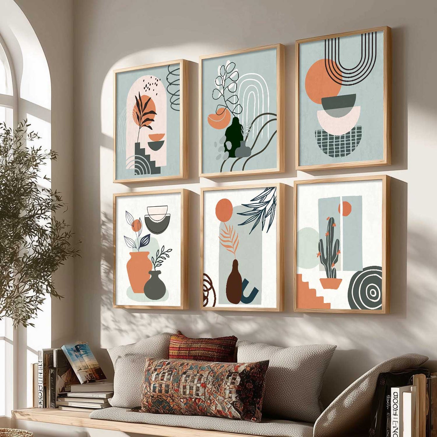 Minimal Boho Art Framed Posters for Home Living Room Bedroom and Office Wall Decor Set of 6