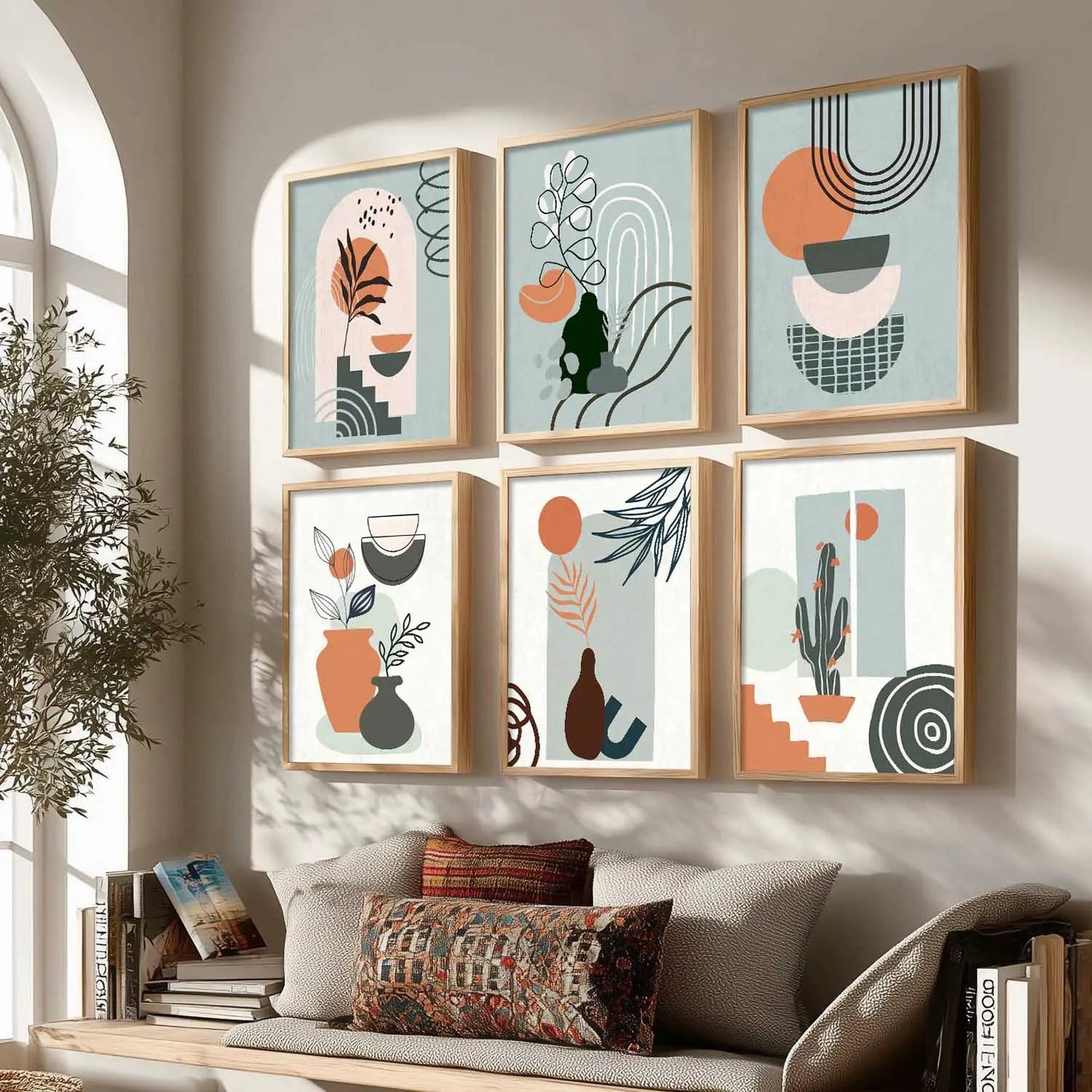 Minimal Boho Art Framed Posters for Home Living Room Bedroom and Office Wall Decor Set of 6