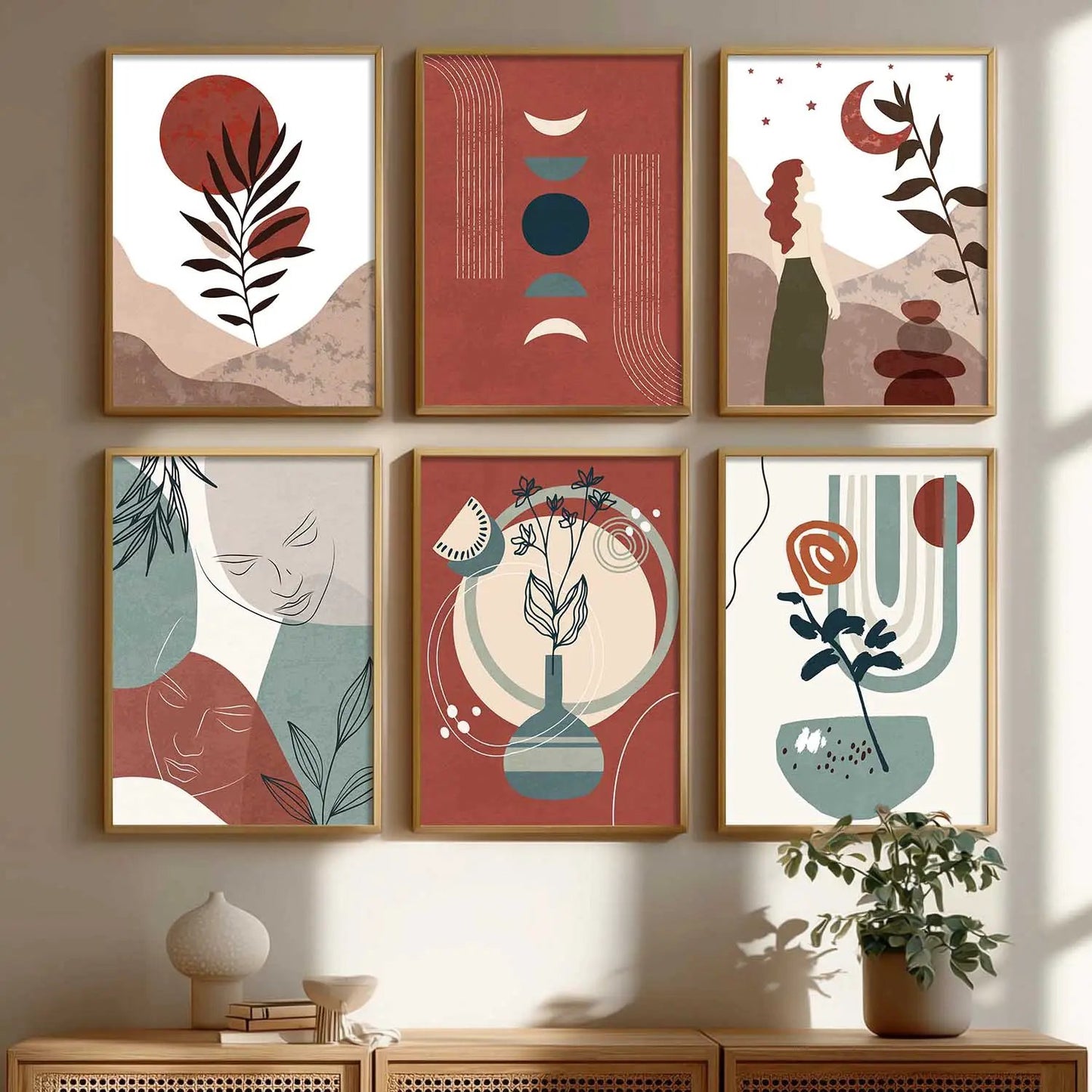 Minimal Boho Art Framed Posters for Home Living Room Bedroom and Office Wall Decor Set of 6