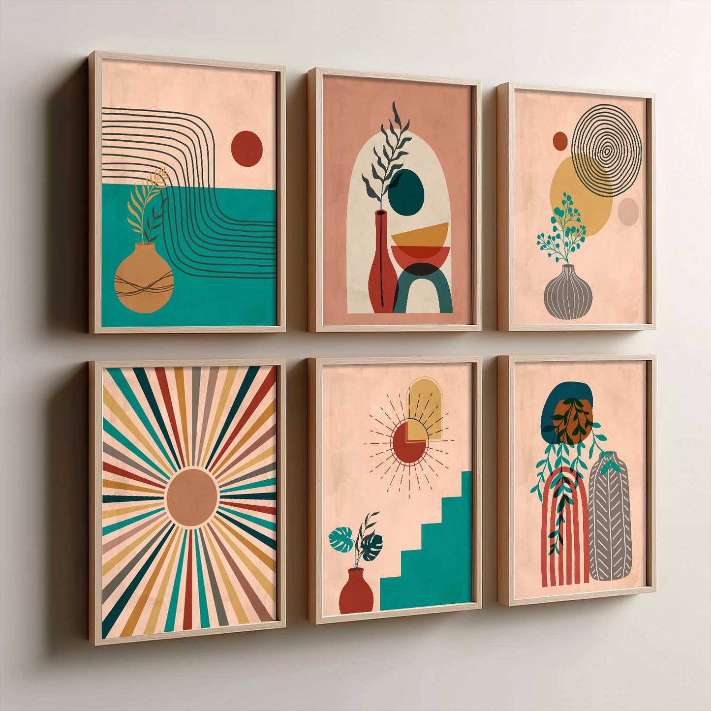 Minimal Boho Art Framed Posters for Home Living Room Bedroom and Office Wall Decor Set of 6