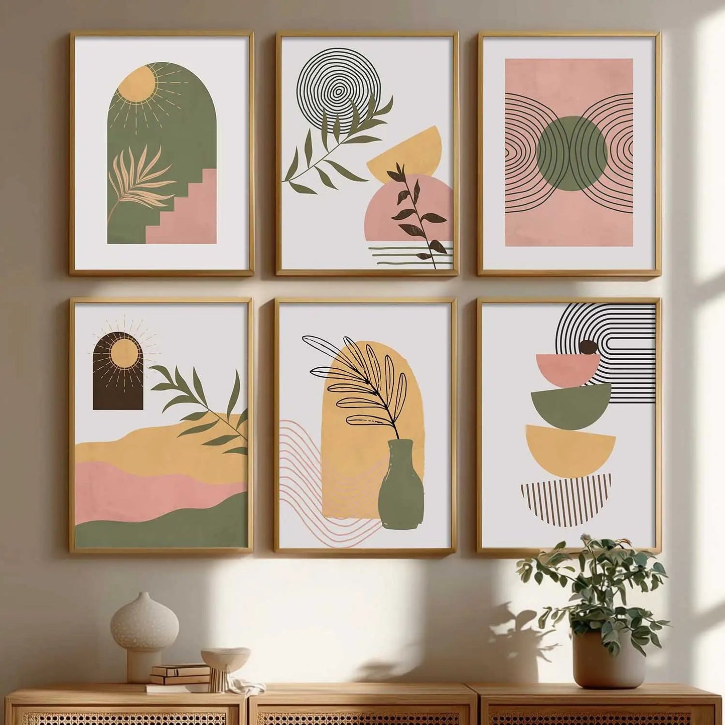Boho Framed Wall Art Prints | Set of 6 | Home Decor