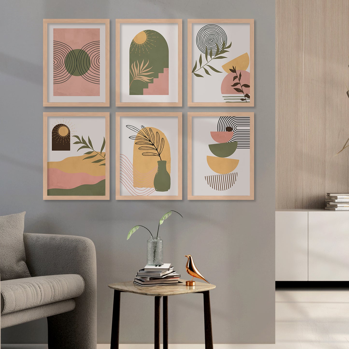 Minimal Boho Art Framed Posters for Home Living Room Bedroom and Office Wall Decor Set of 6