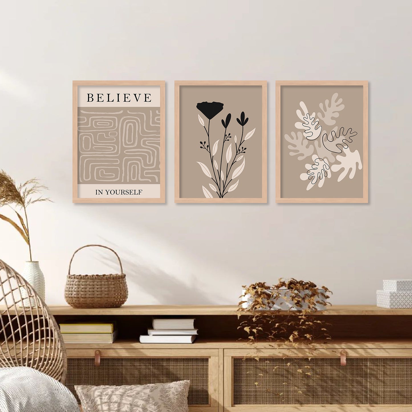 Minimal Boho Art Framed Posters for Home Living Room Bedroom and Office Wall Decor Set of 6