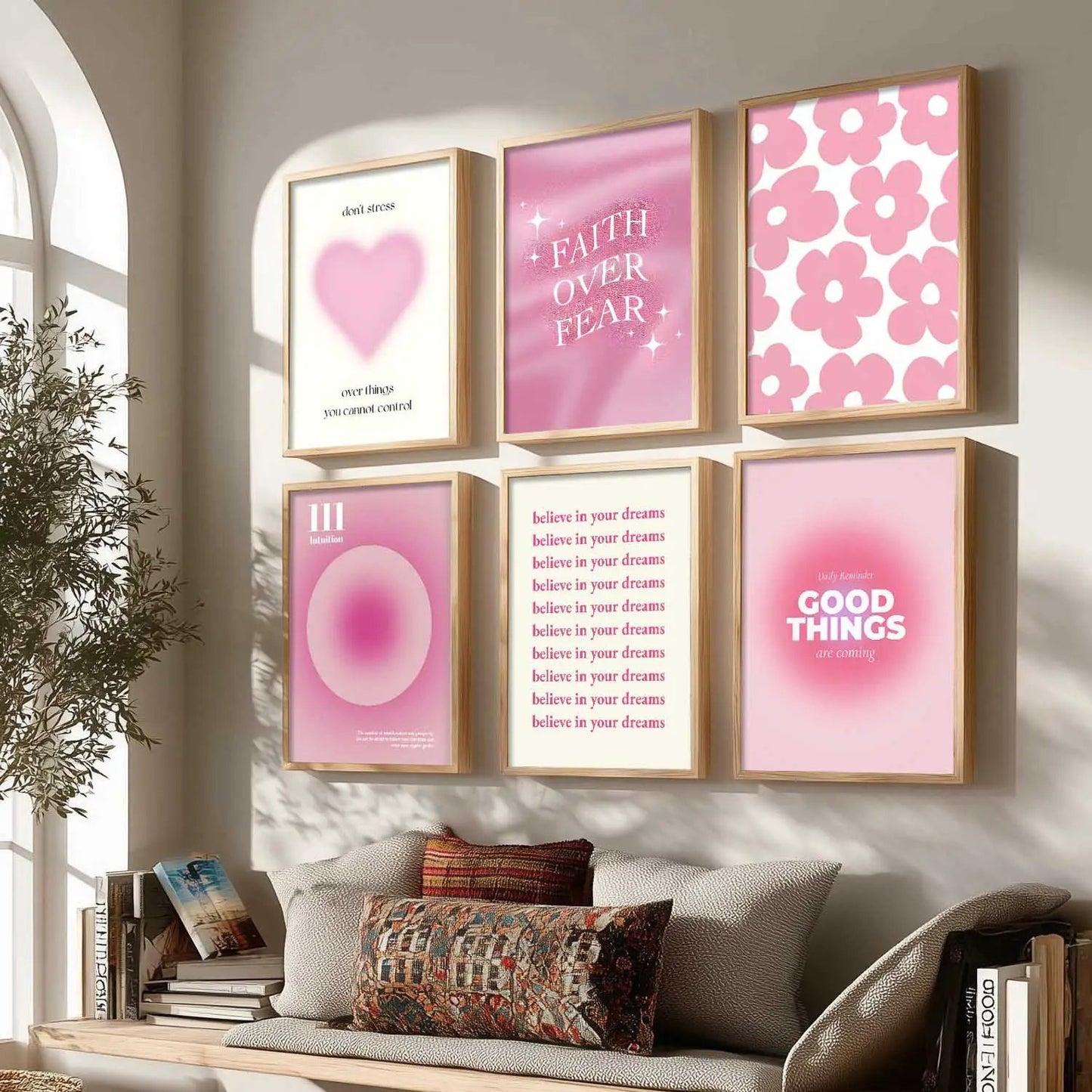 Daily Affirmations Big Aesthetic Wall Art Paintings with Frame for Living Room Bedroom