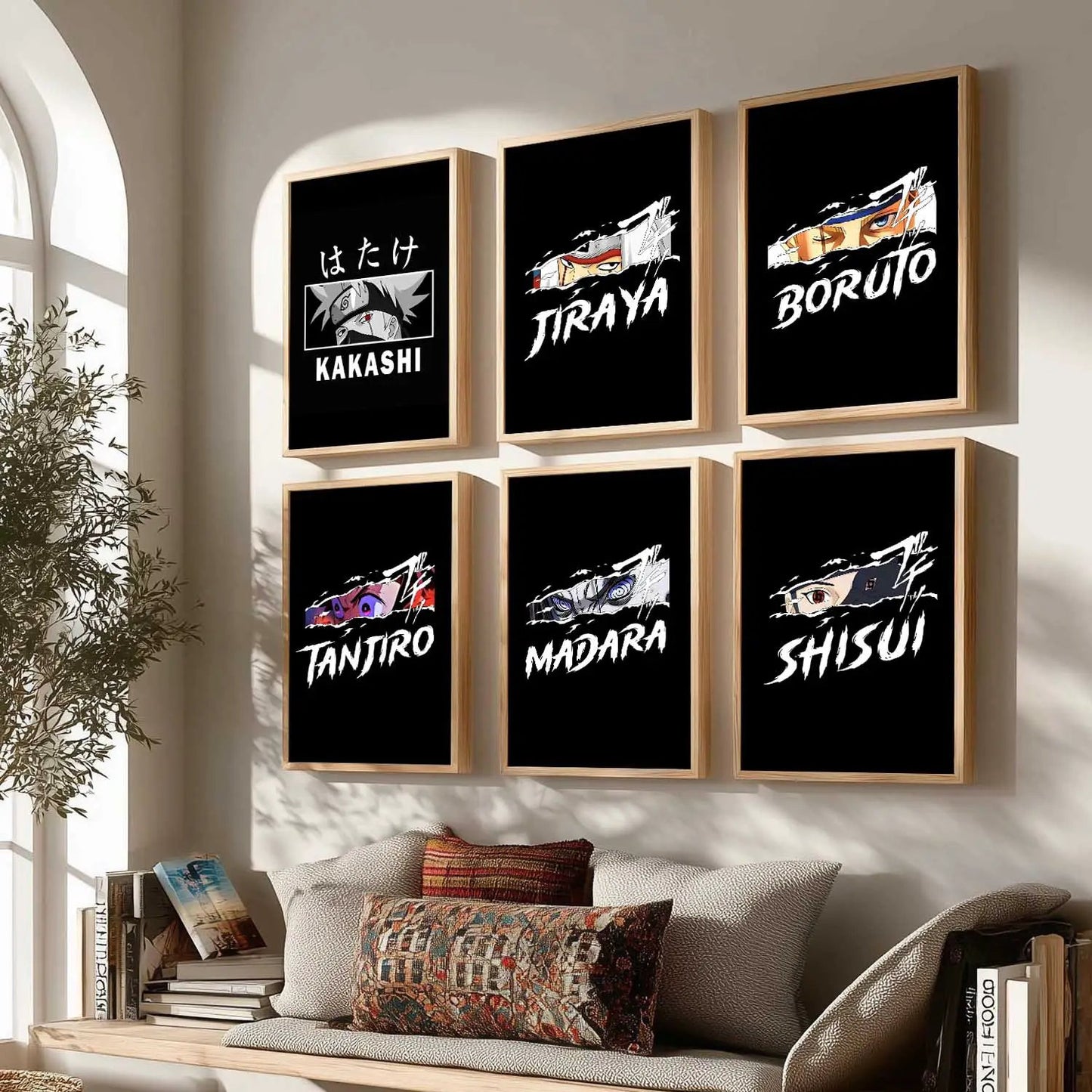 Japanese Anime Characters Aesthetic Wall Art Paintings with Frame for Living Room Bedroom