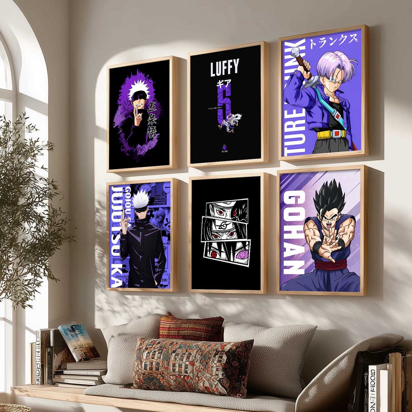 Japanese Anime Characters Big Aesthetic Wall Art Paintings with Frame for Living Room Bedroom