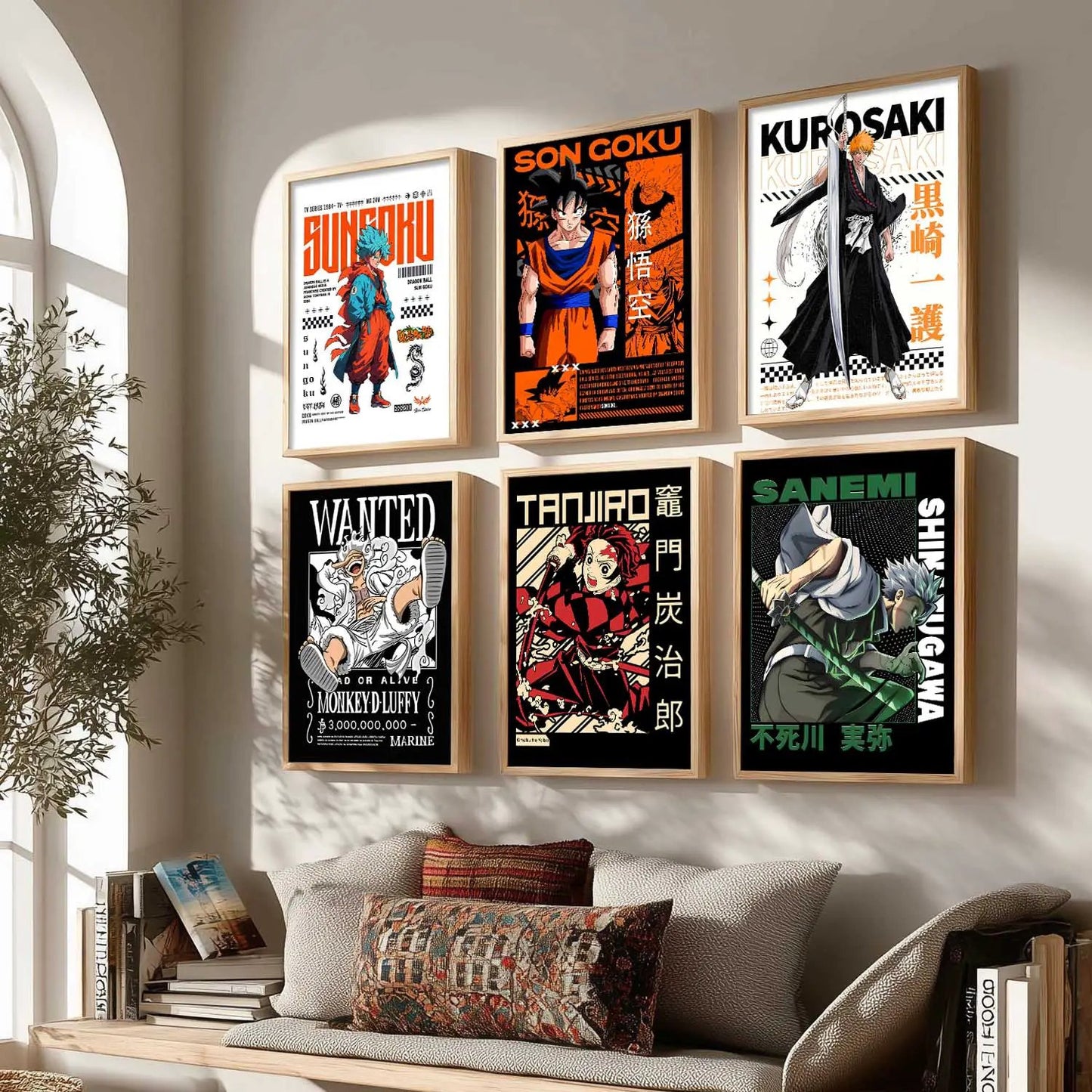 Japanese Anime Characters Big Aesthetic Wall Art Paintings with Frame for Living Room Bedroom