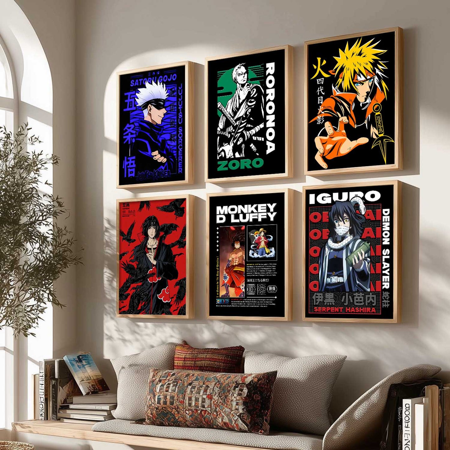 Japanese Anime Characters Big Aesthetic Wall Art Paintings with Frame for Living Room Bedroom