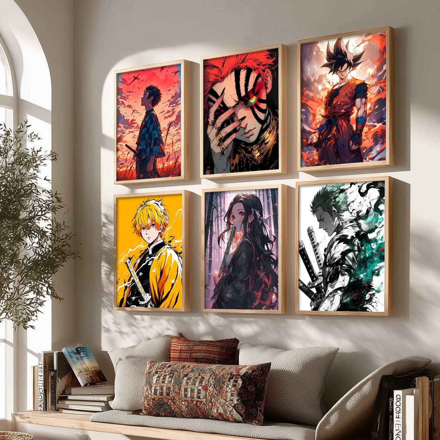 Japanese Anime Characters Big Aesthetic Wall Art Paintings with Frame for Living Room Bedroom