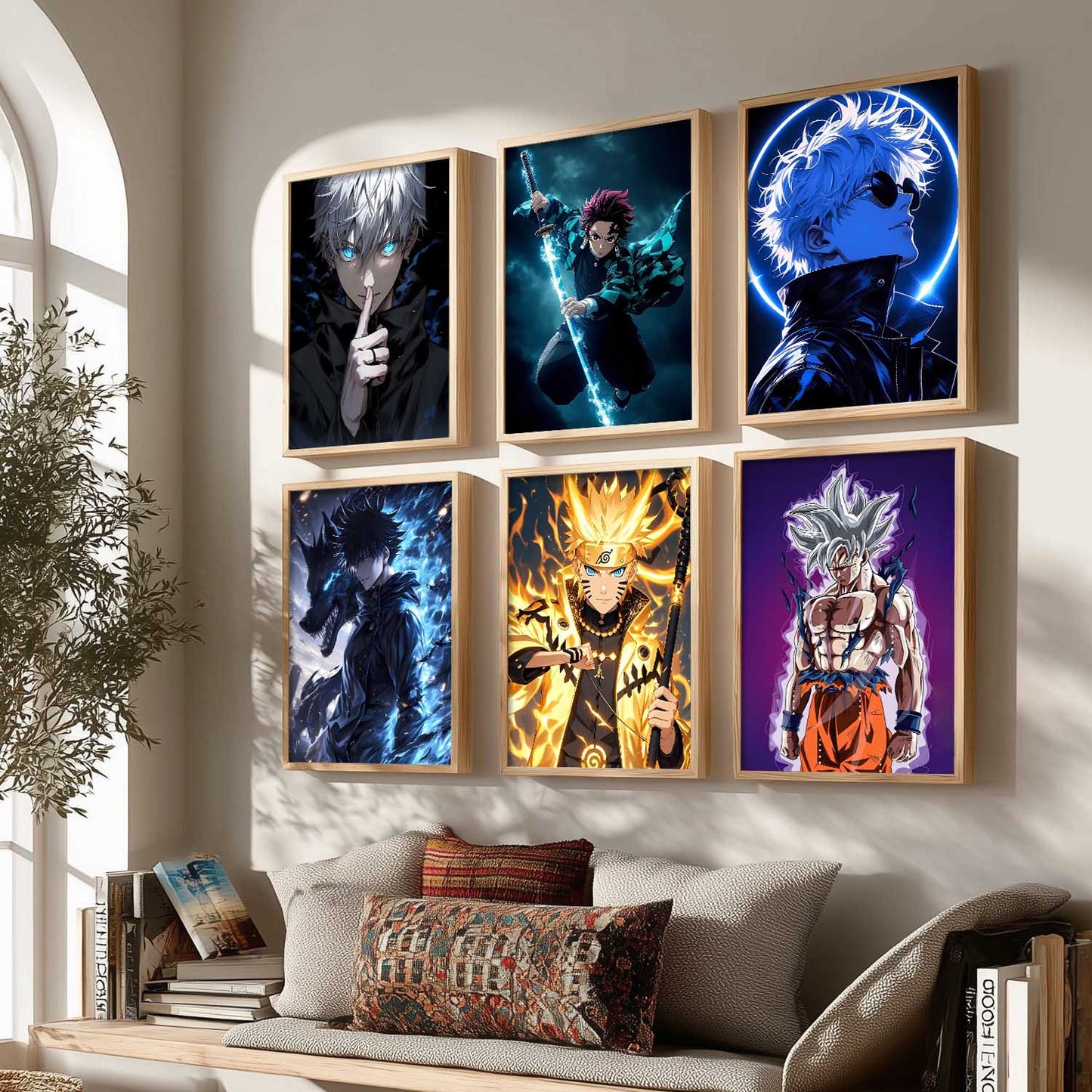 Japanese Anime Characters Wall Art Paintings with Frame for Living Room Bedroom