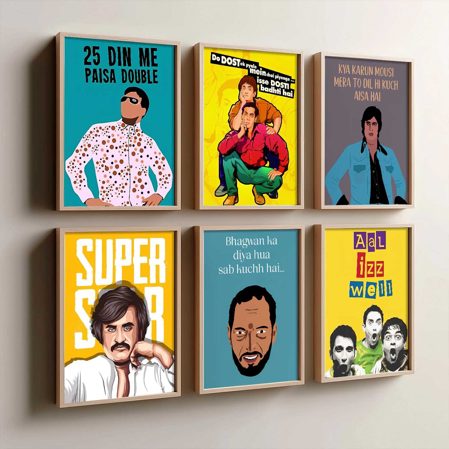 Bollywood Classic Comedy Character Wall Art Paintings with Frame for Living Room Bedroom