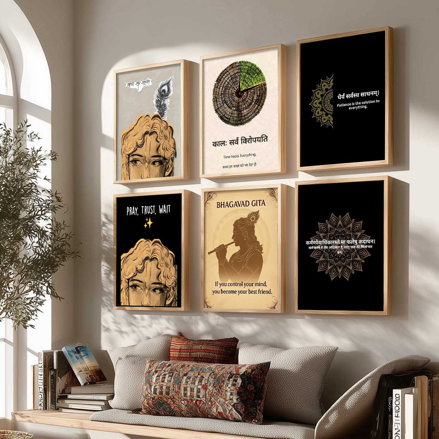 Lord Krishna Hinduism Wall Art Paintings with Frame for Living Room Bedroom