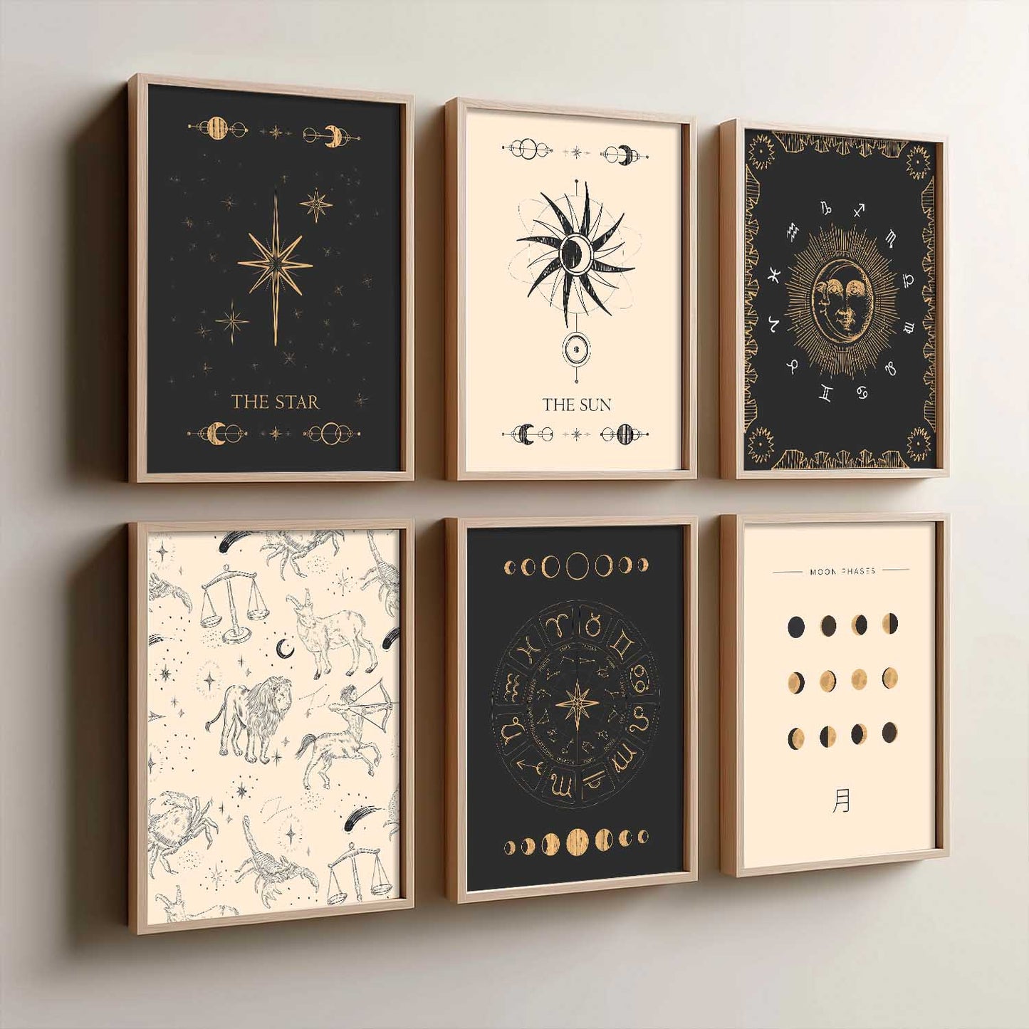 Rising Moon Sun Astrological Signs Wall Art Paintings with Frame for Living Room Bedroom