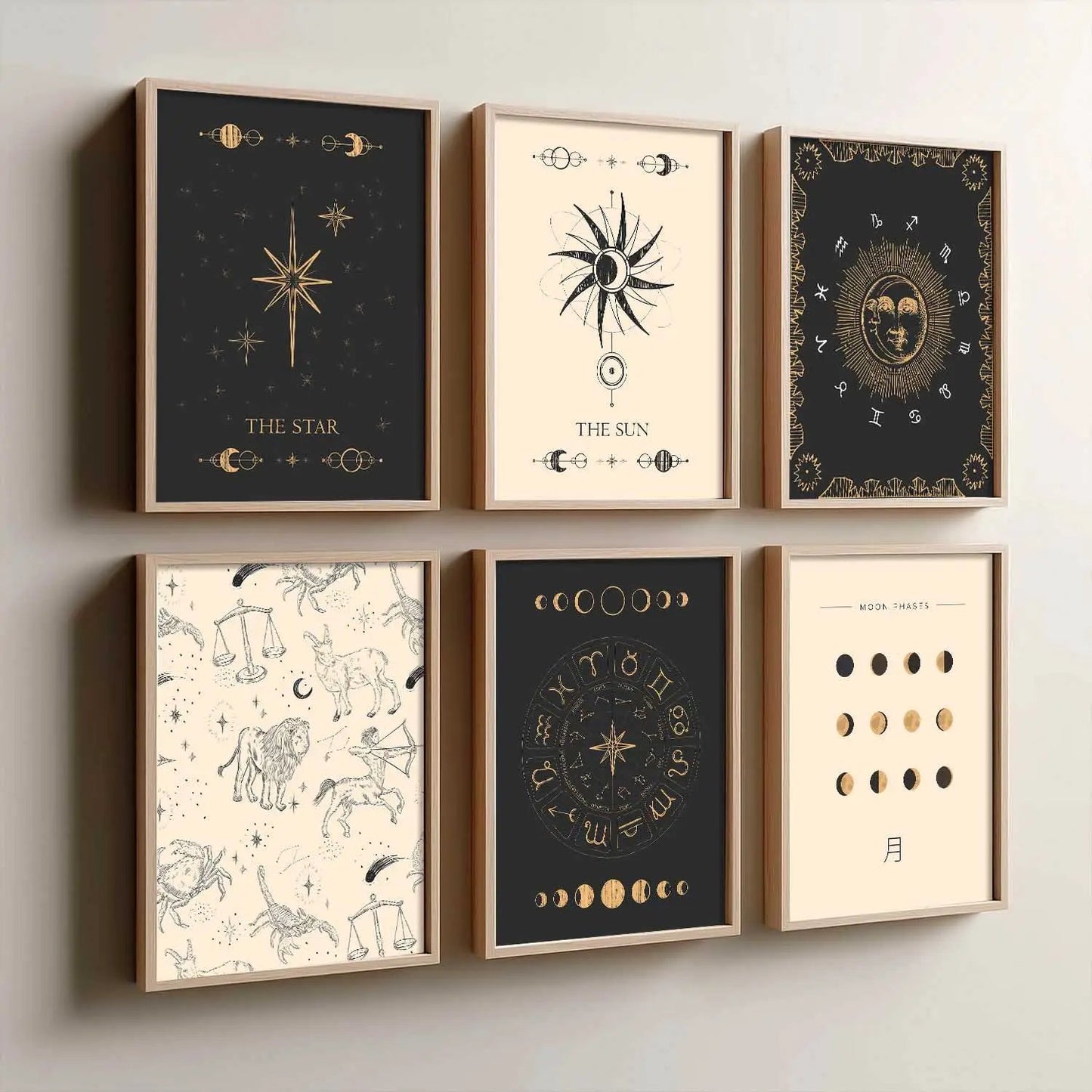 Rising Moon Sun Astrological Signs Wall Art Paintings with Frame for Living Room Bedroom