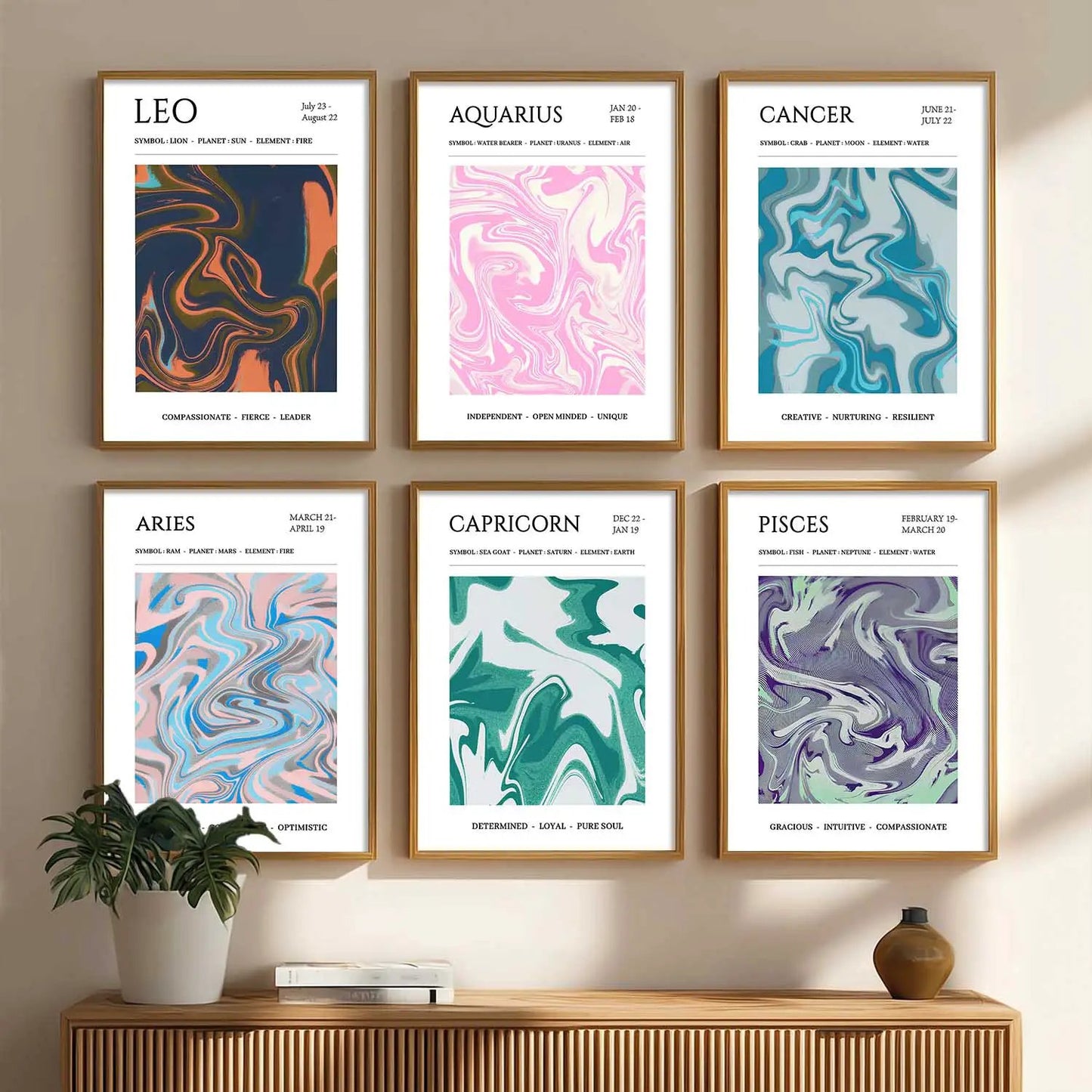 LEO CANCER PISCES CAPRICORN AARIES Astrological Signs Wall Art Paintings with Frame for Living Room Bedroom