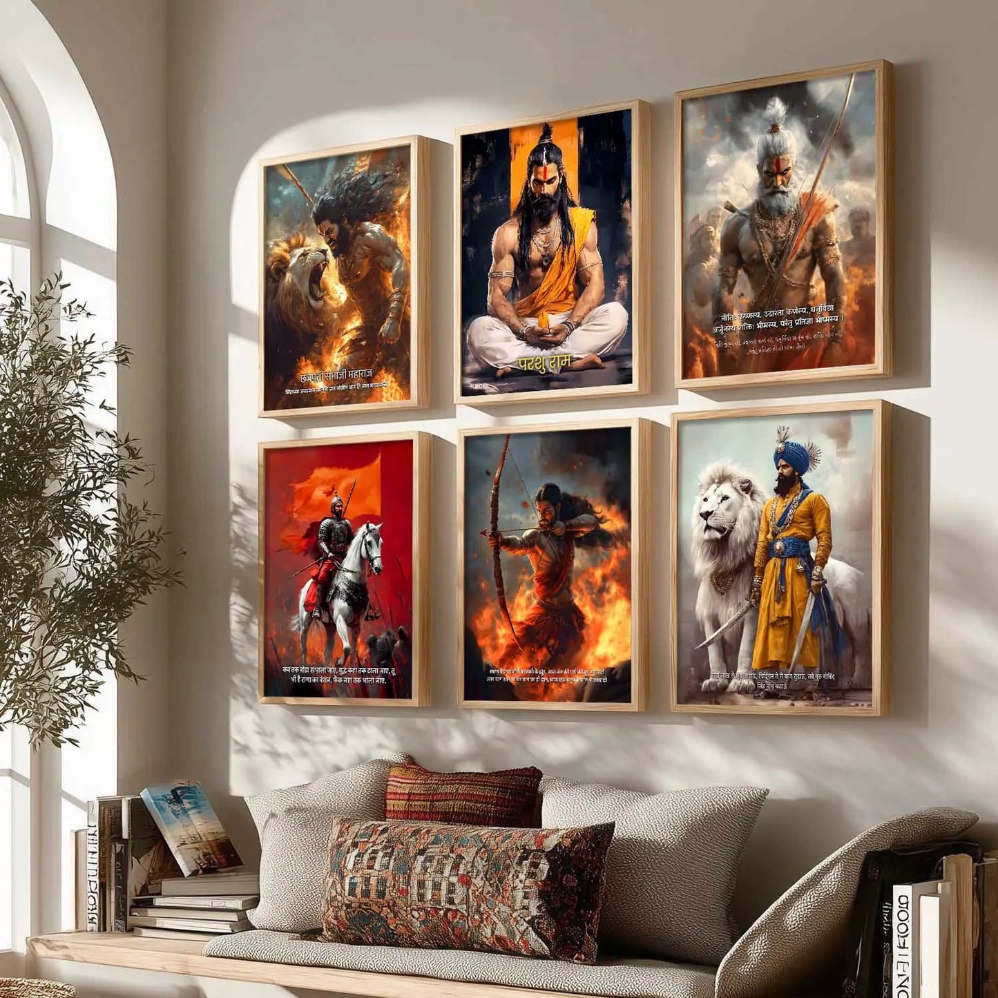 Lord Rama, Chhatrapati Shivaji, Chhatrapati Sambhaji Wall Art Paintings with Frame for Living Room Bedroom