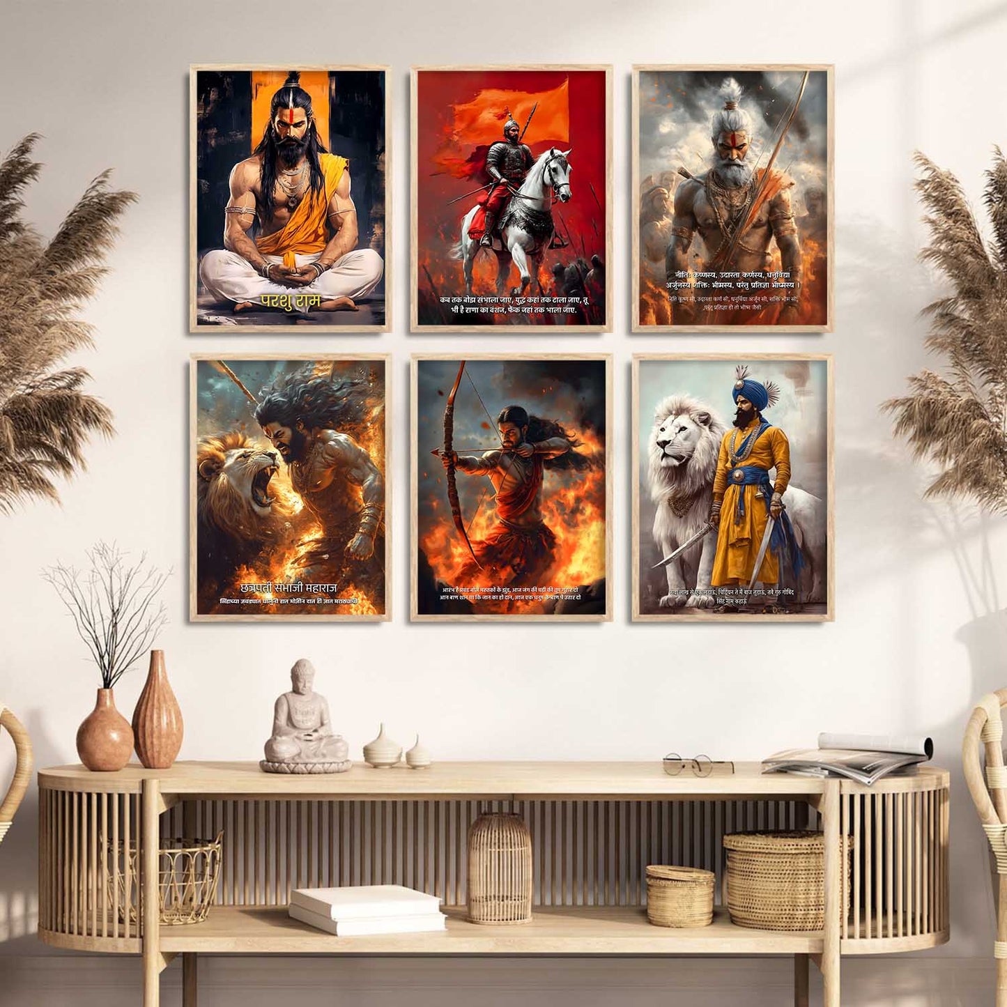Lord Rama, Chhatrapati Shivaji, Chhatrapati Sambhaji Wall Art Paintings with Frame for Living Room Bedroom
