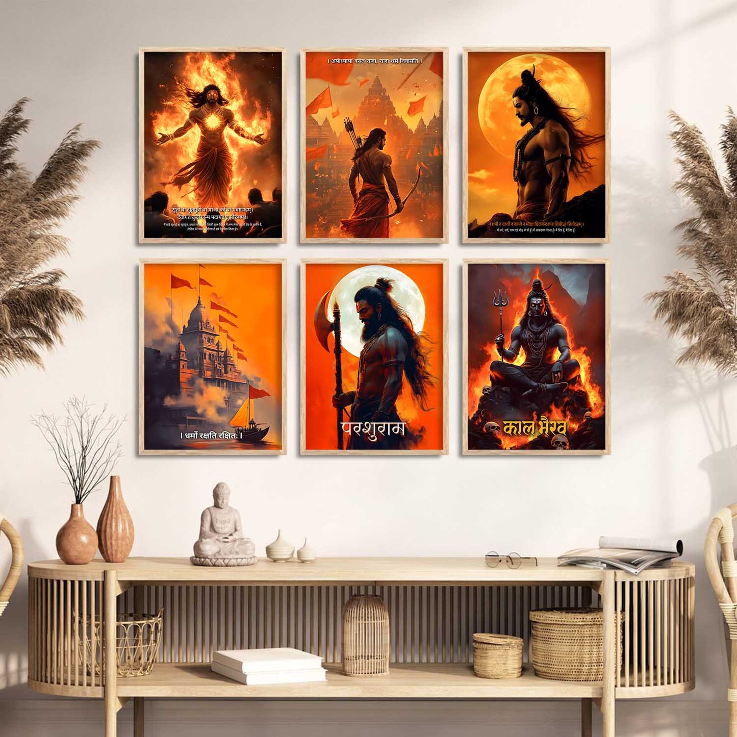 Lord Rama Shiva Karna Kal Bhairav Parashurama Wall Art Paintings with Frame for Living Room Bedroom