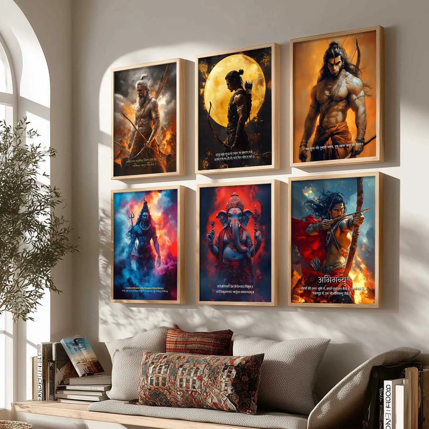 Lord Hanuman Mahadev Ganesha Karna Wall Art Paintings with Frame for Living Room Bedroom