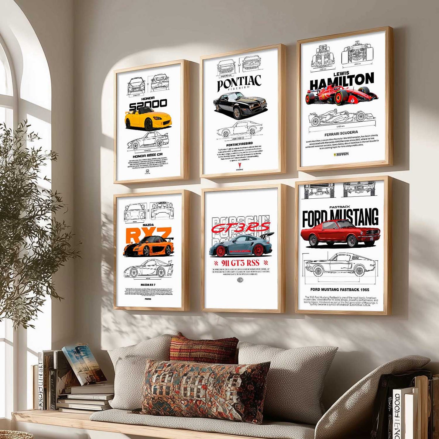 Porsche 911 Ford Mustang Formula 1 Car Wall Art Paintings with Frame for Living Room Bedroom