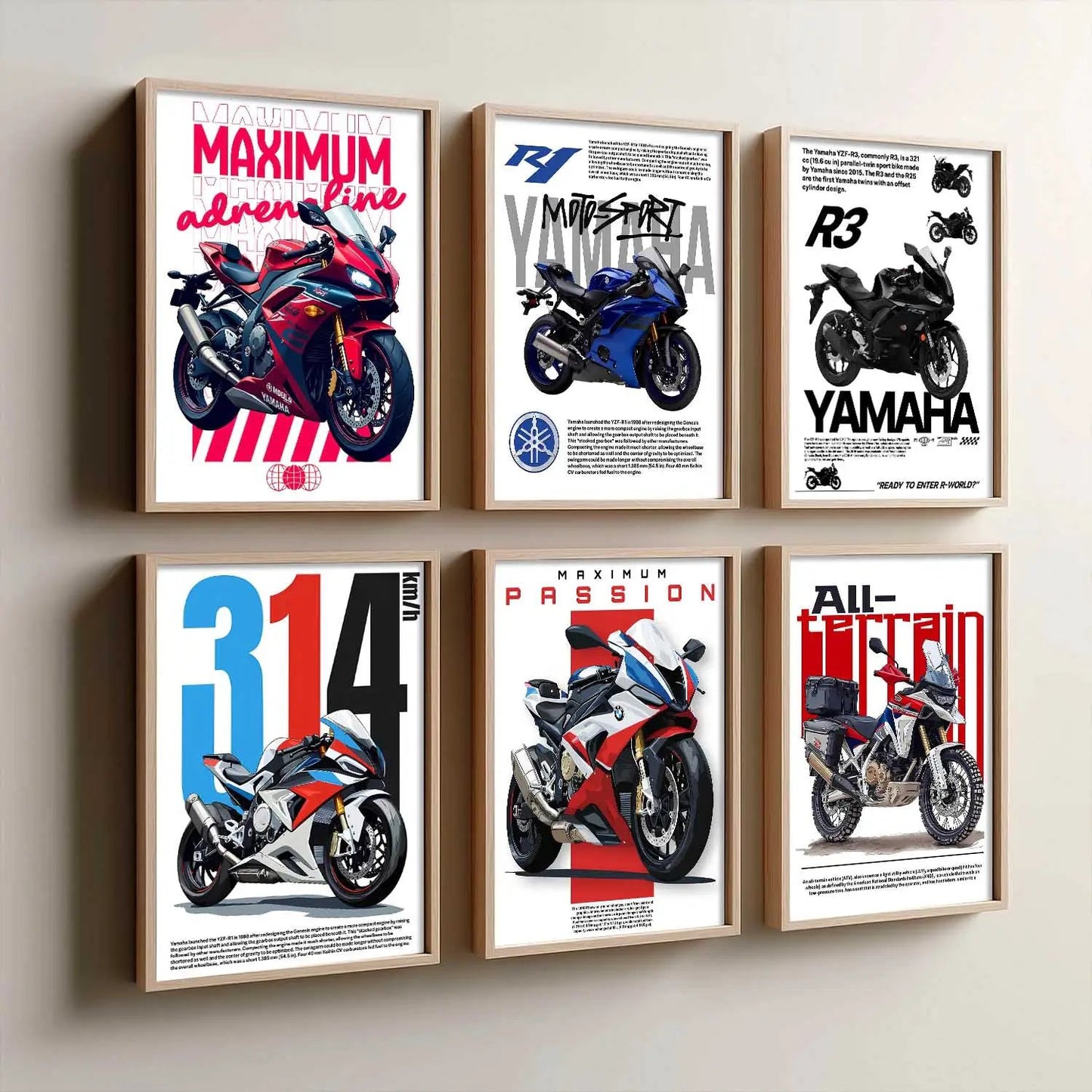 BMW S1000RR Yamaha R1 R3 Wall Art Paintings with Frame for Living Room Bedroom