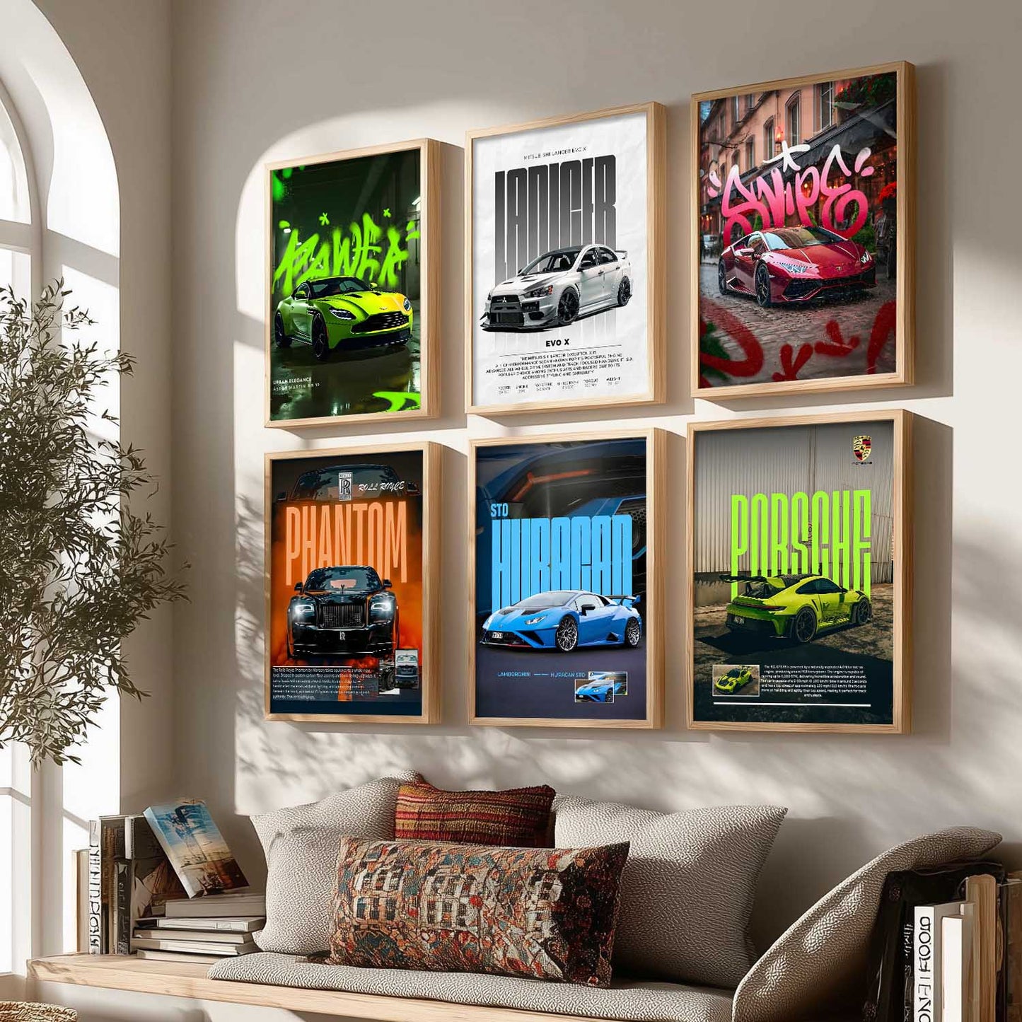 Porsche 911 Lamborghini Huracan Rolls Royce Car Wall Art Paintings with Frame for Living Room Bedroom